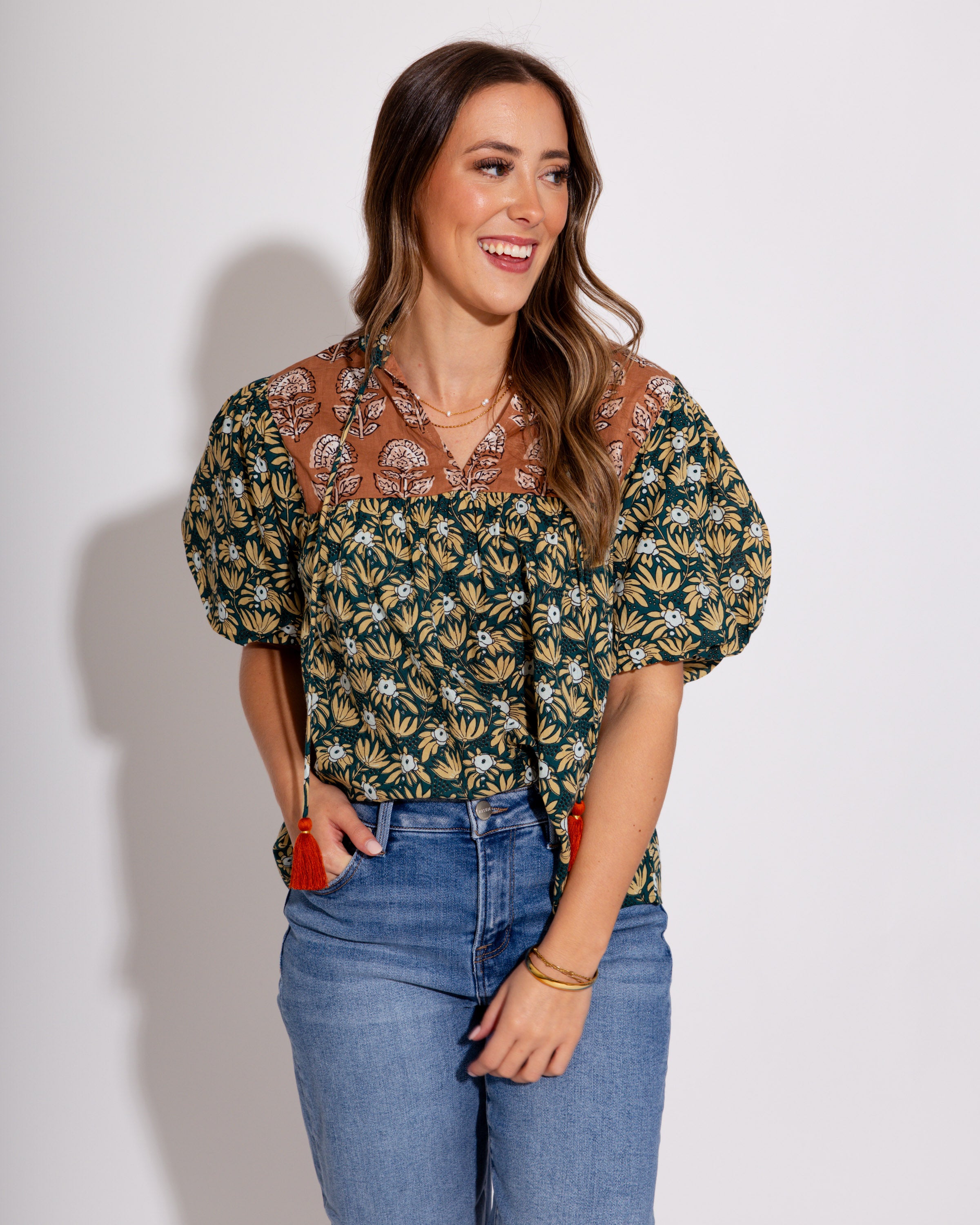 Floral Affair Neck Tie Top Green