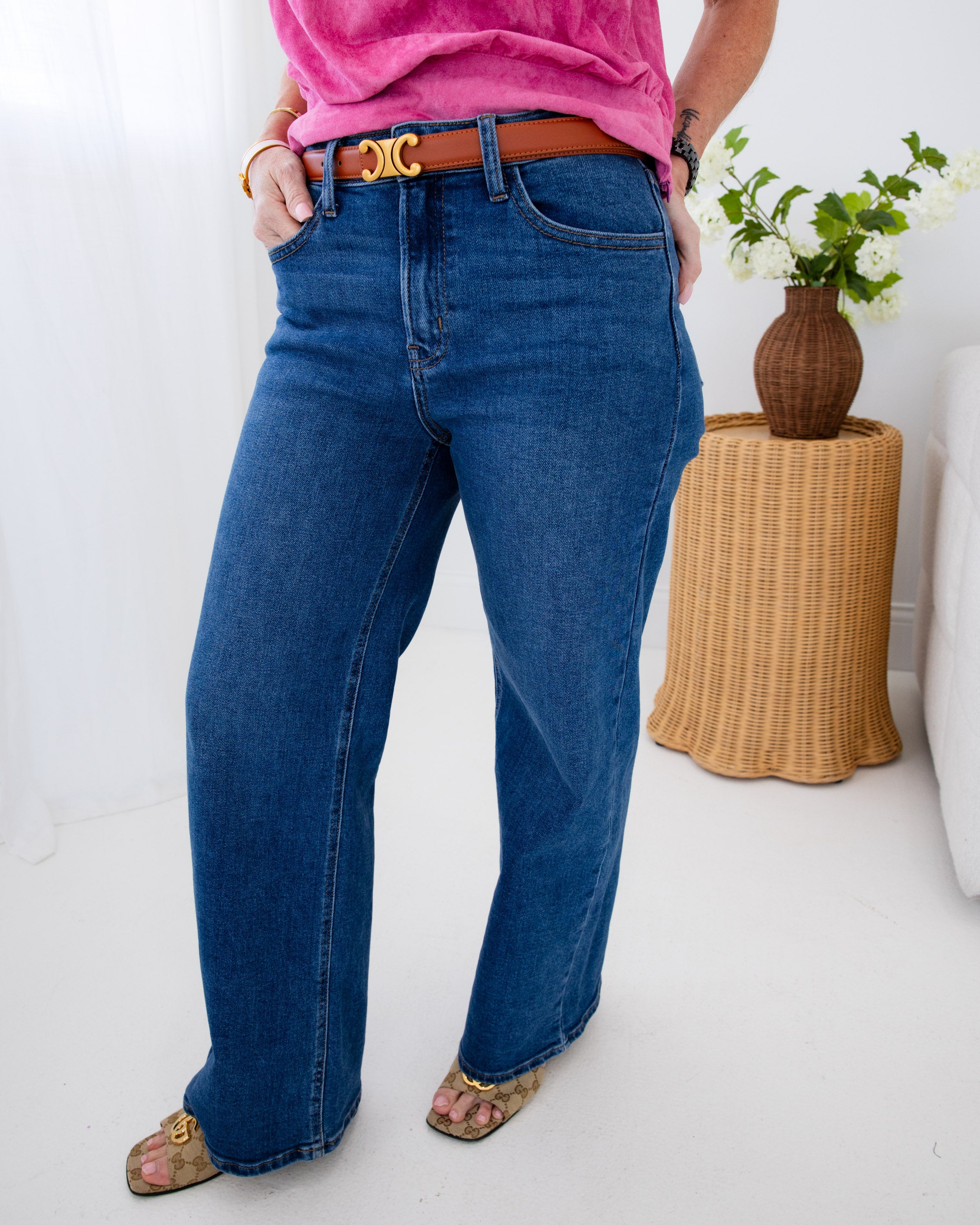 Just USA | Slim Wide Leg Jeans in Dark Denim