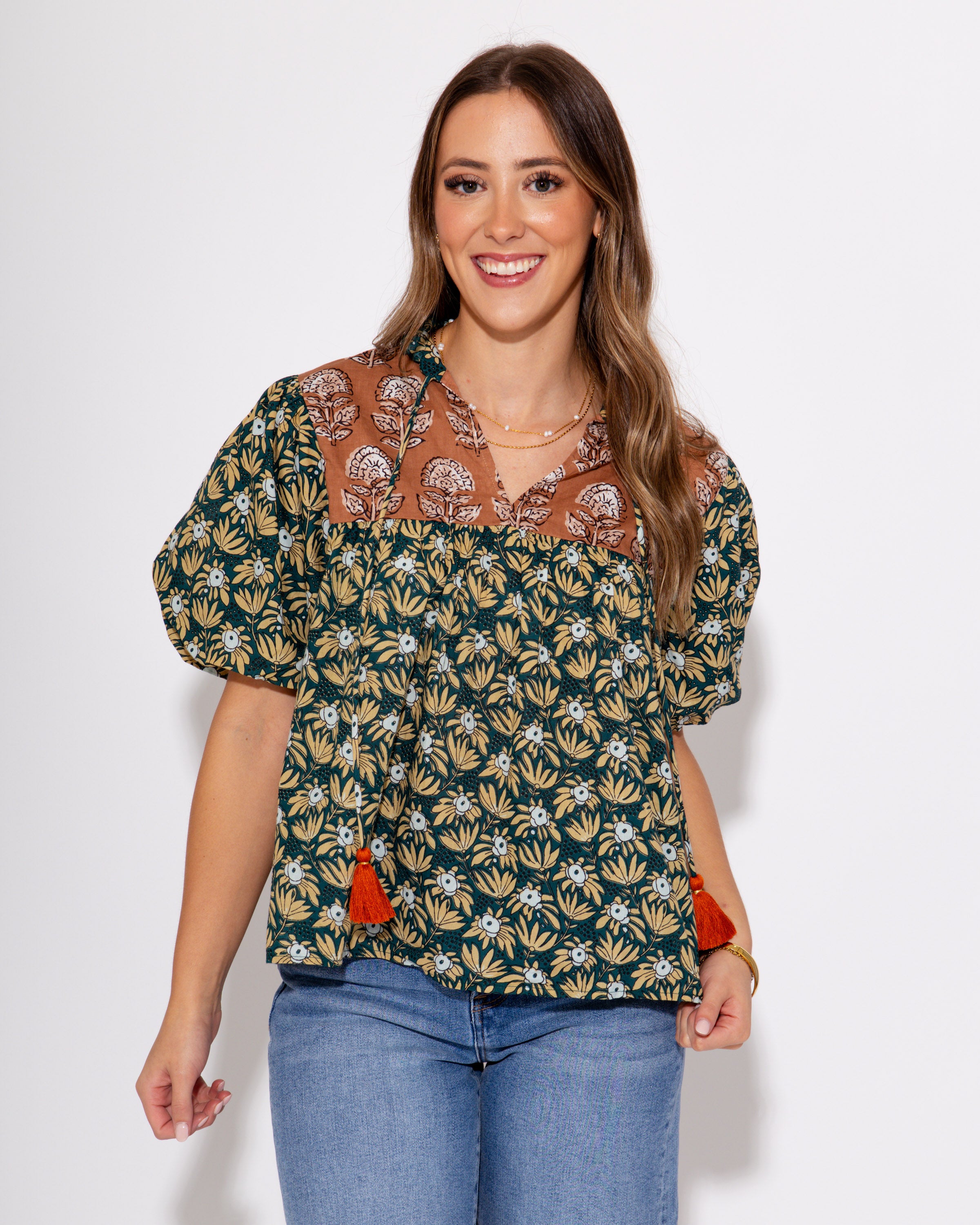 Floral Affair Neck Tie Top Green