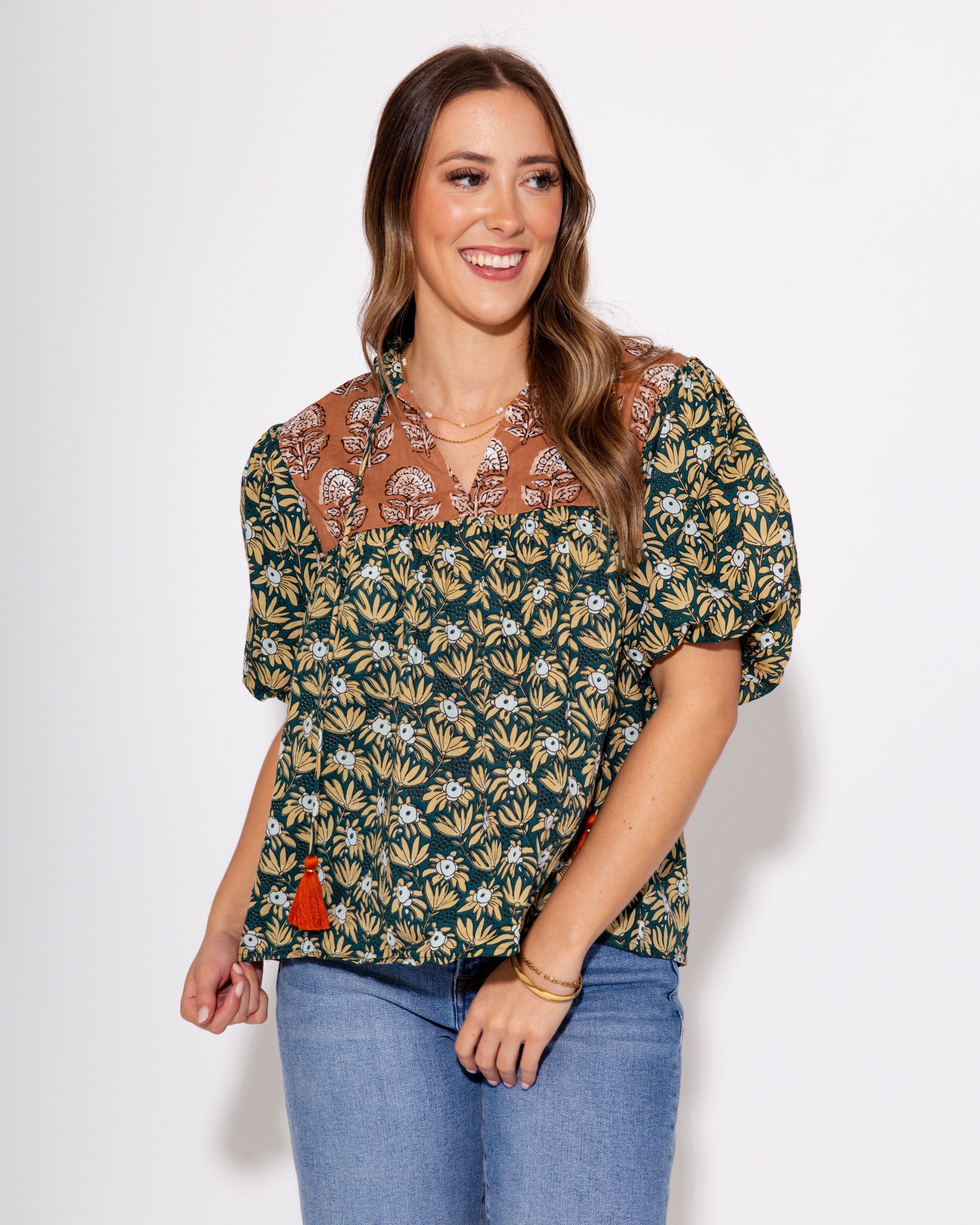 Floral Affair Neck Tie Top Green