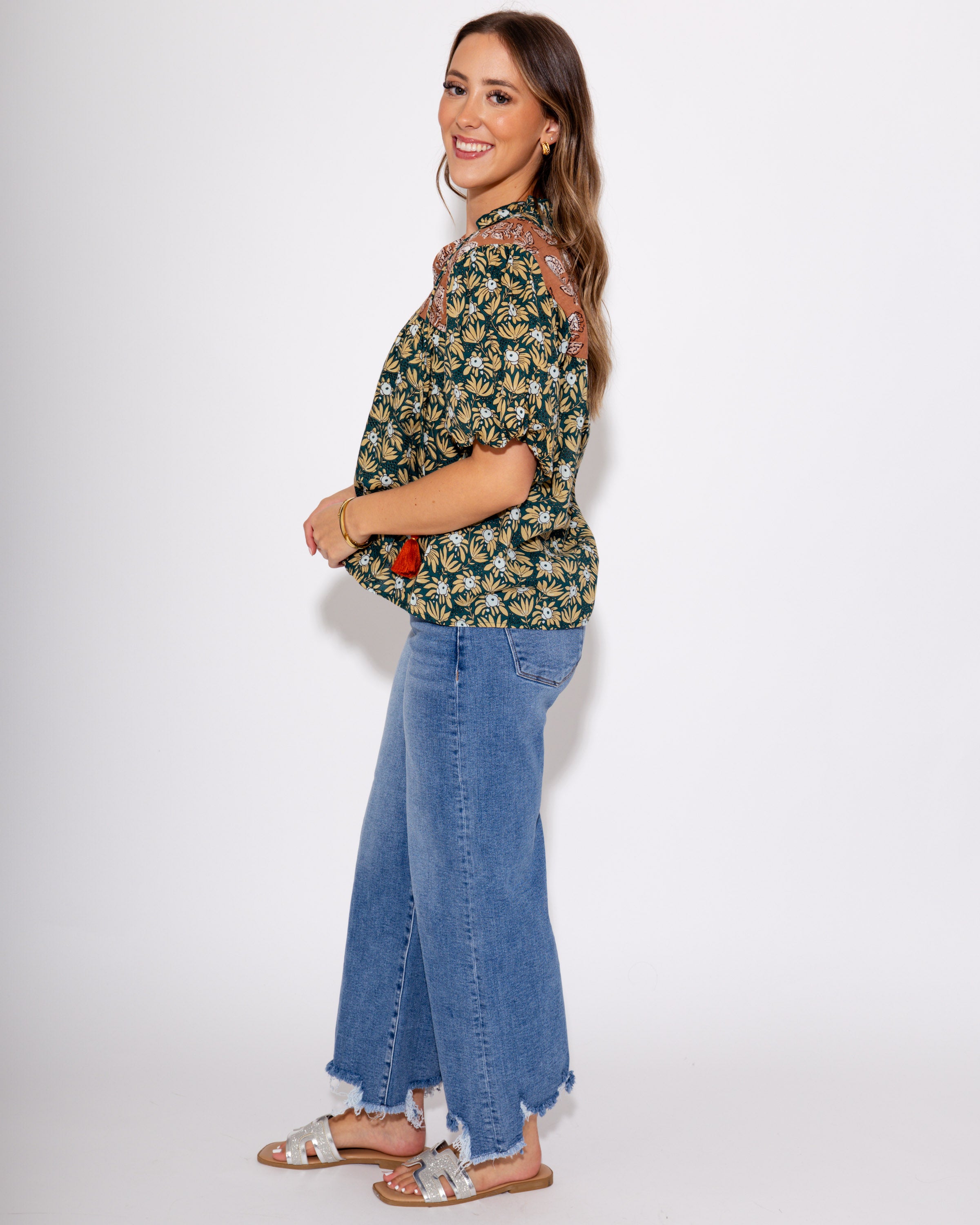 Floral Affair Neck Tie Top Green