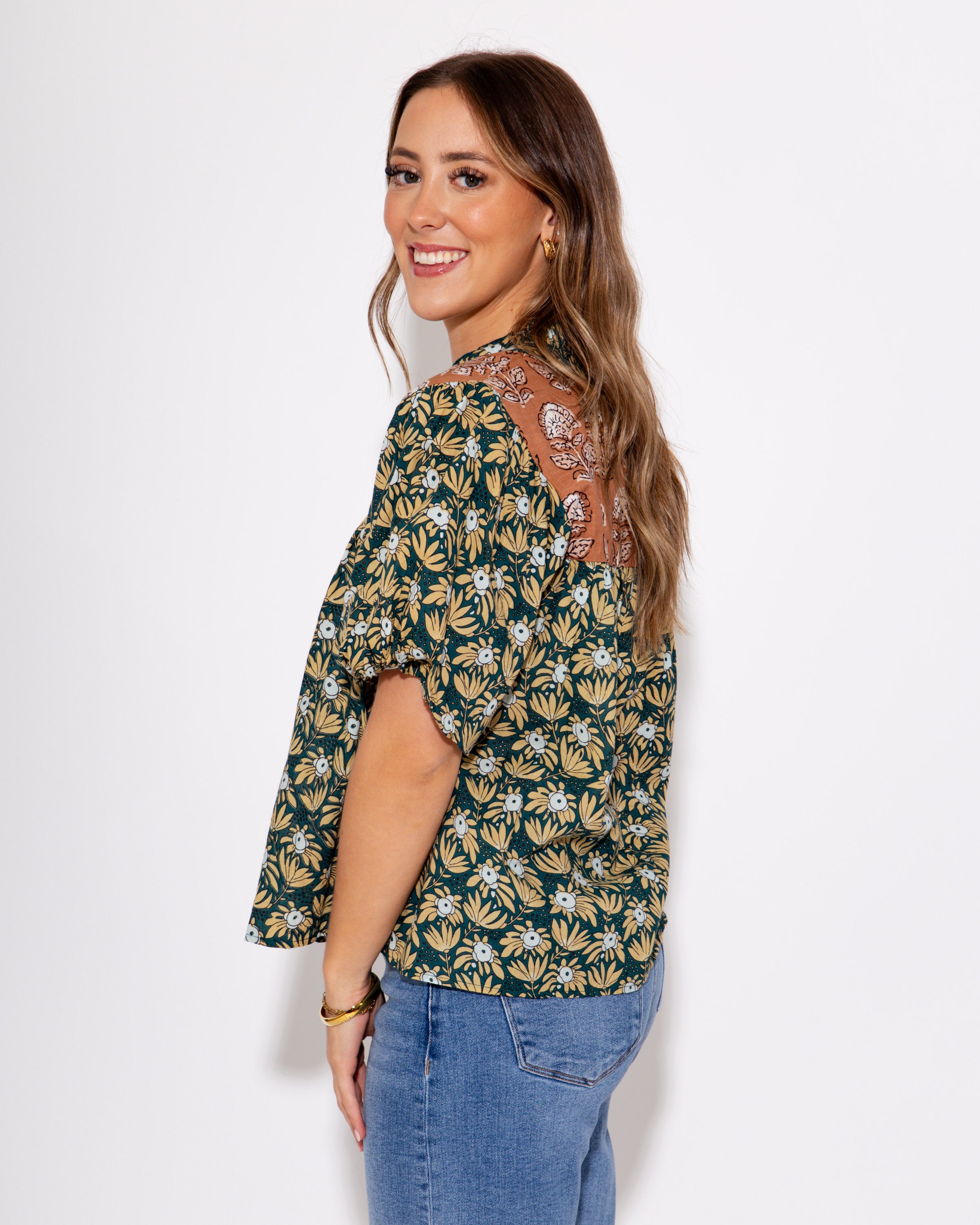 Floral Affair Neck Tie Top Green