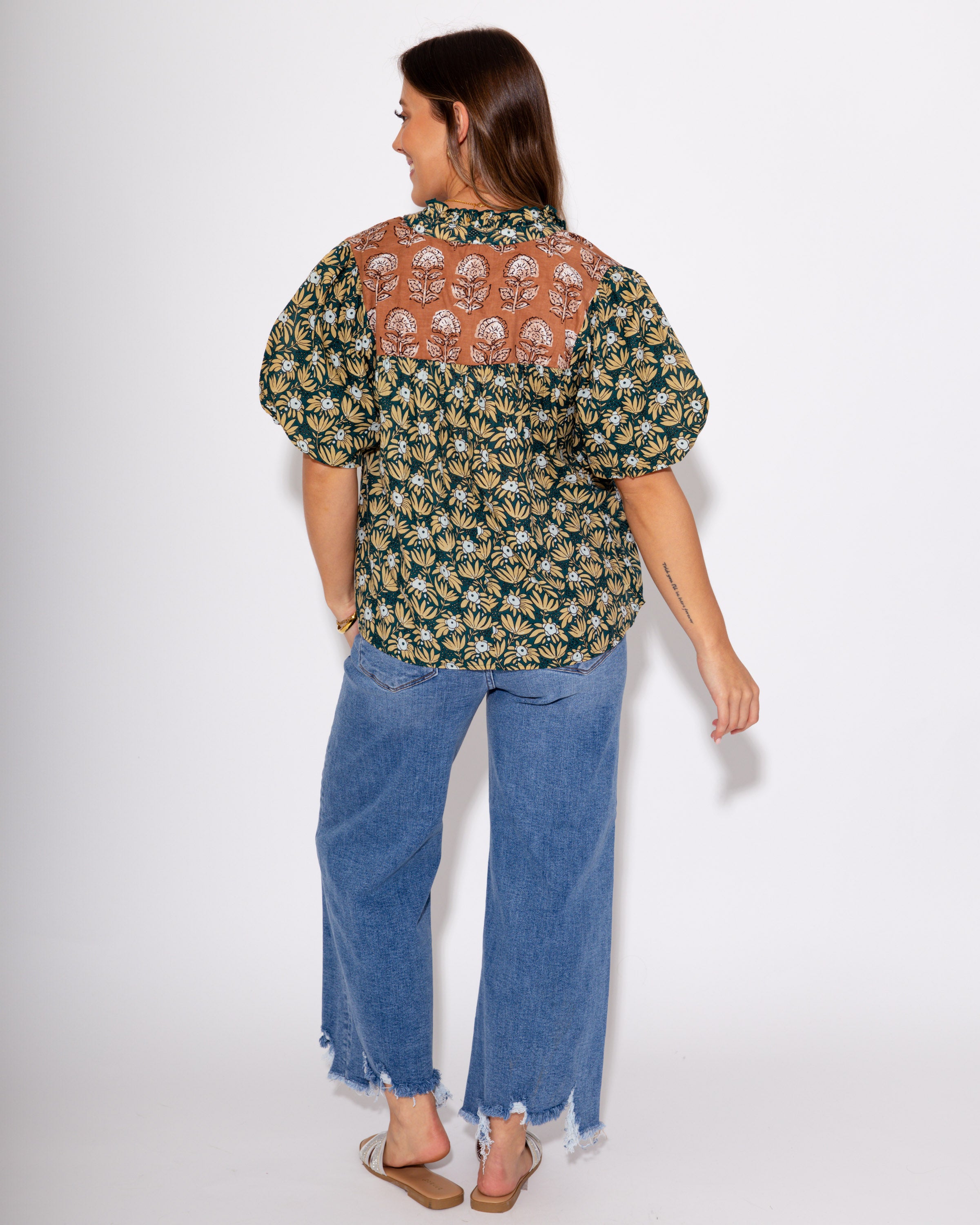 Floral Affair Neck Tie Top Green