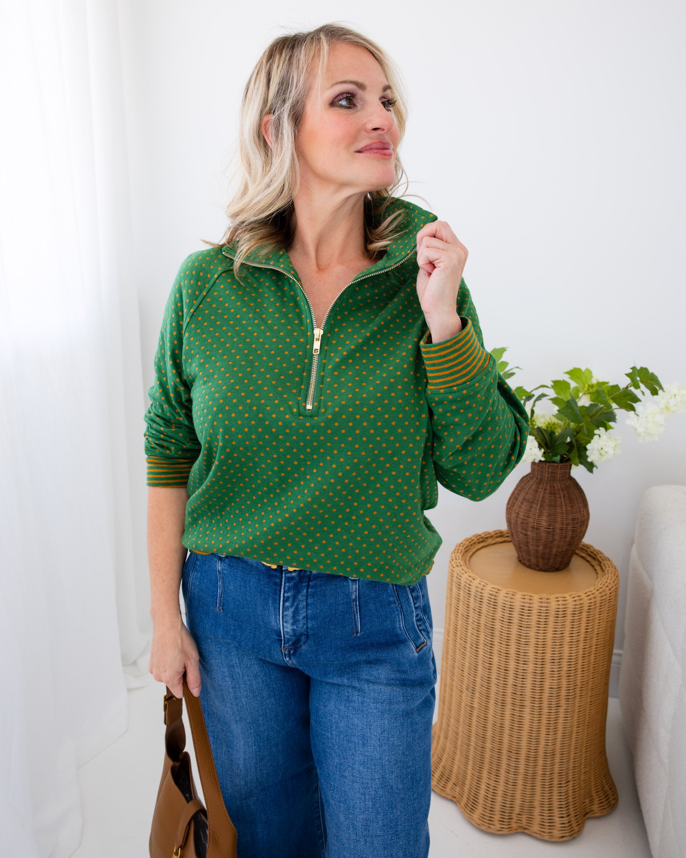 Polka Dot Half Zip Pullover