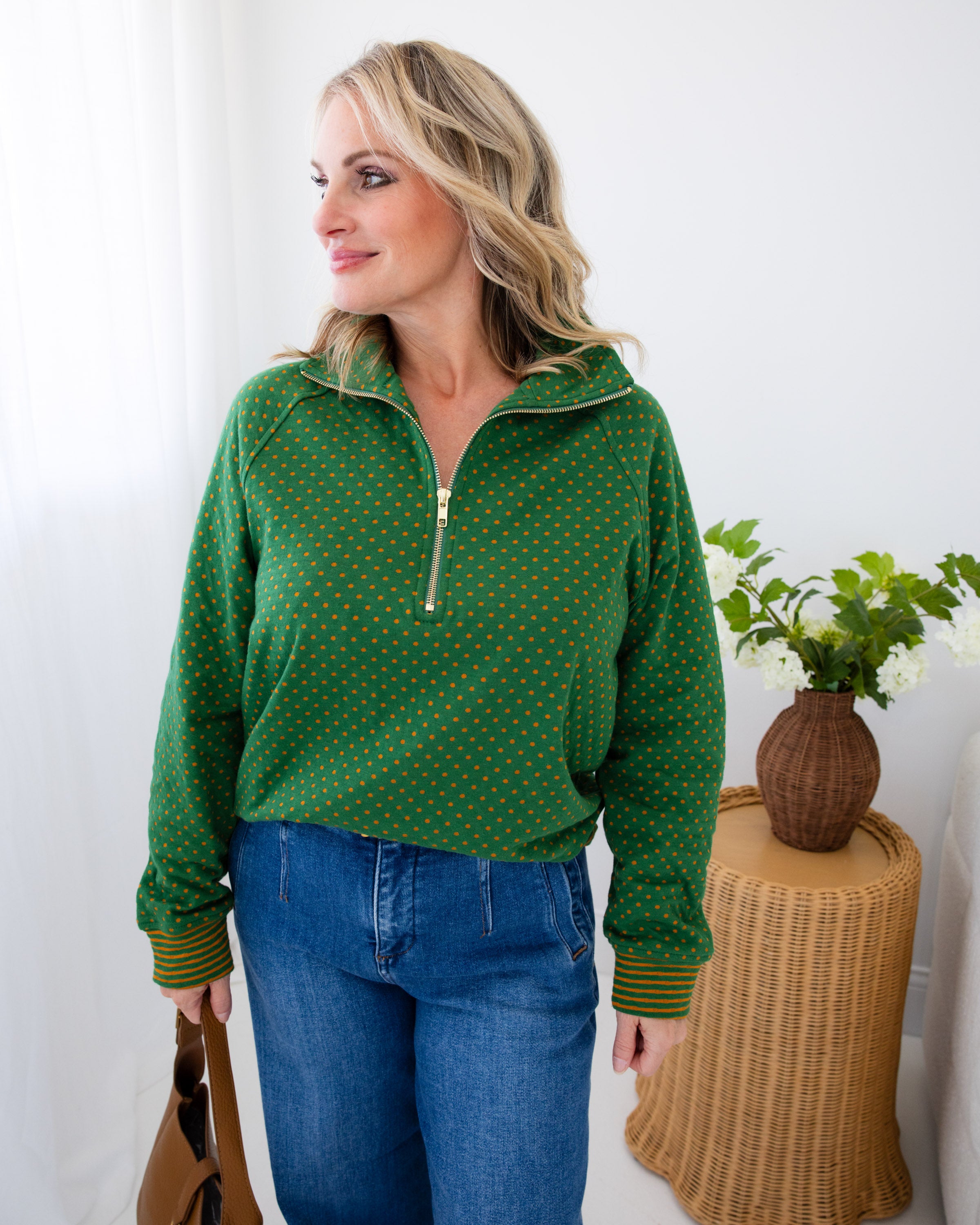 Polka Dot Half Zip Pullover