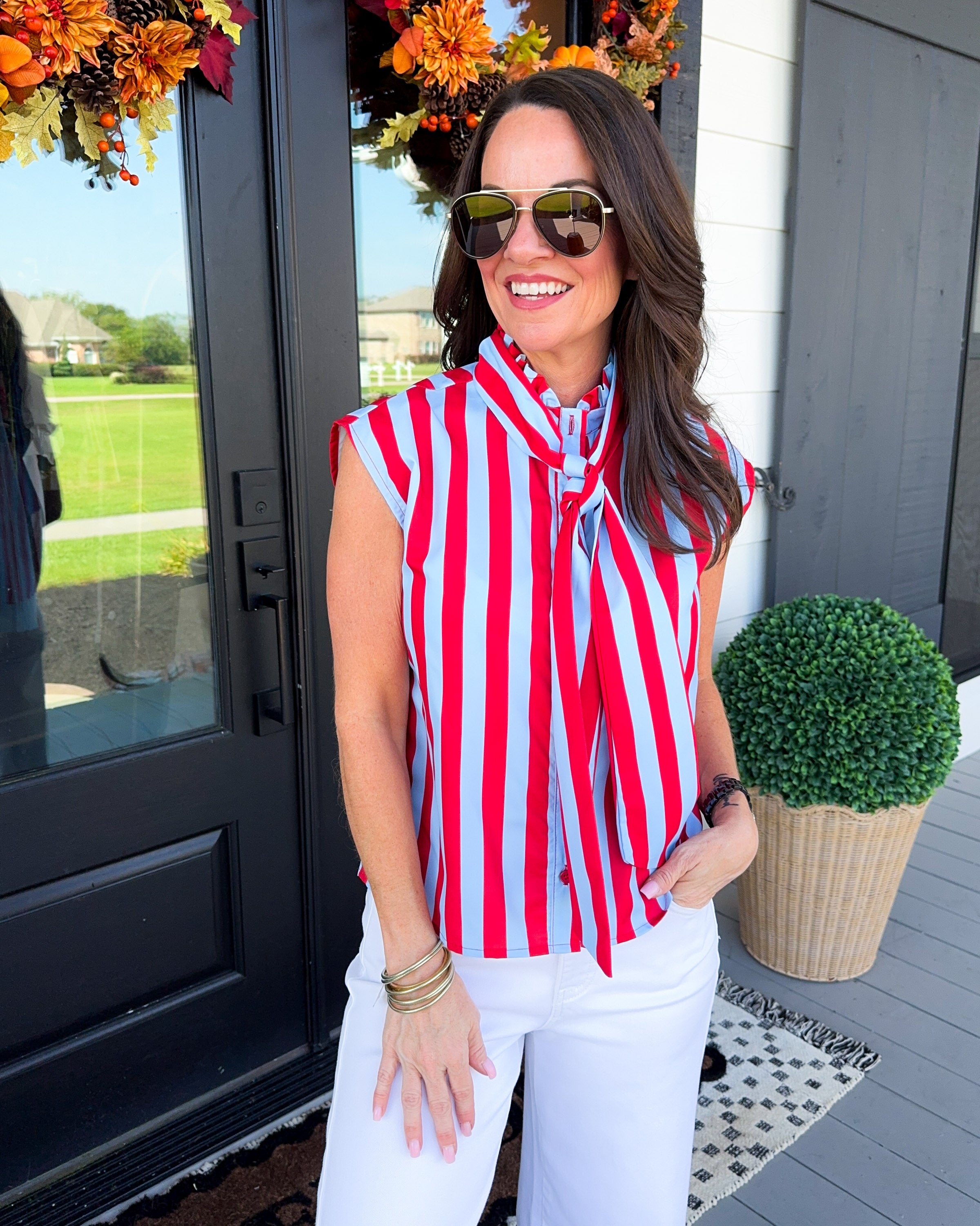 Stripe Bow Neck Top