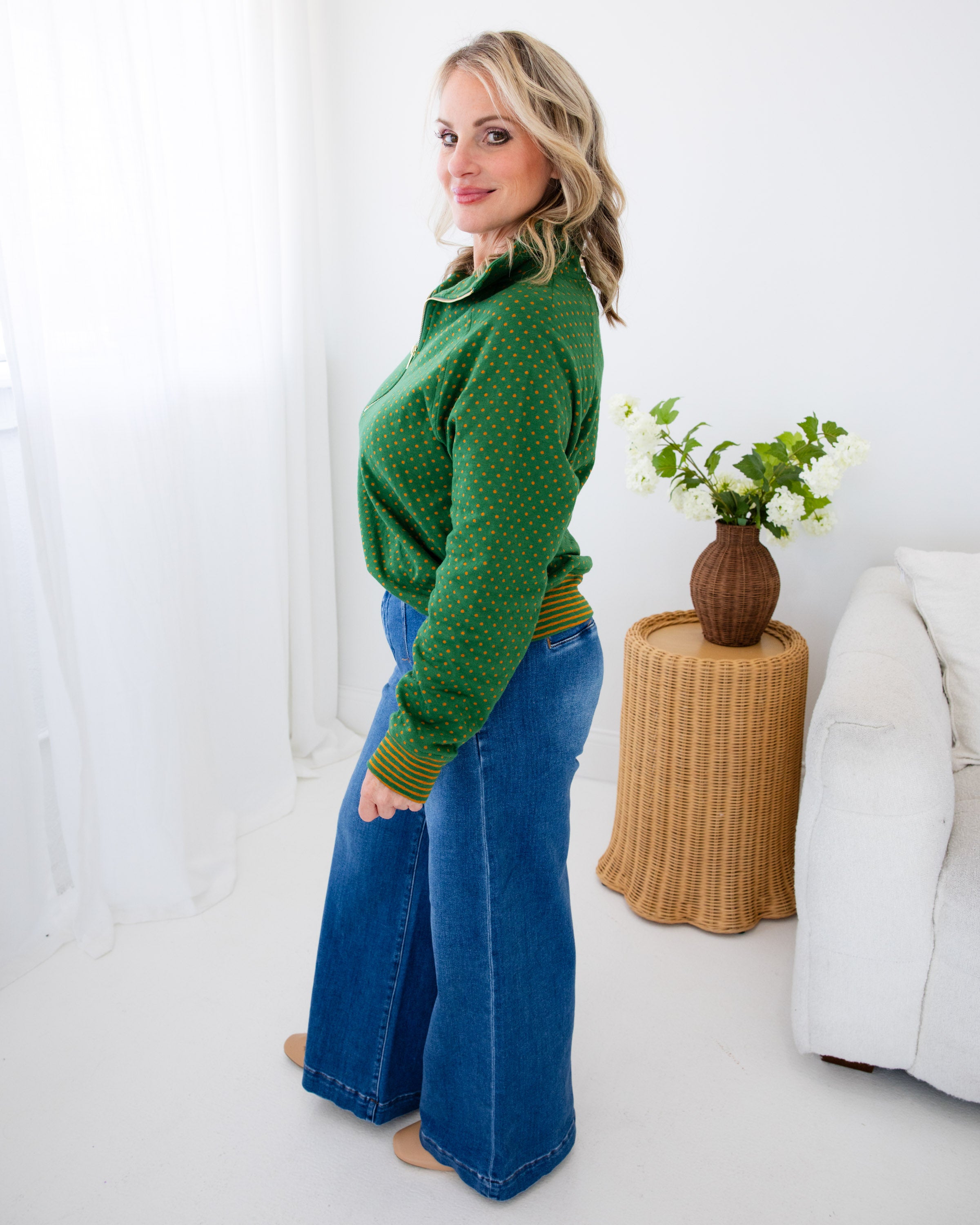 Polka Dot Half Zip Pullover