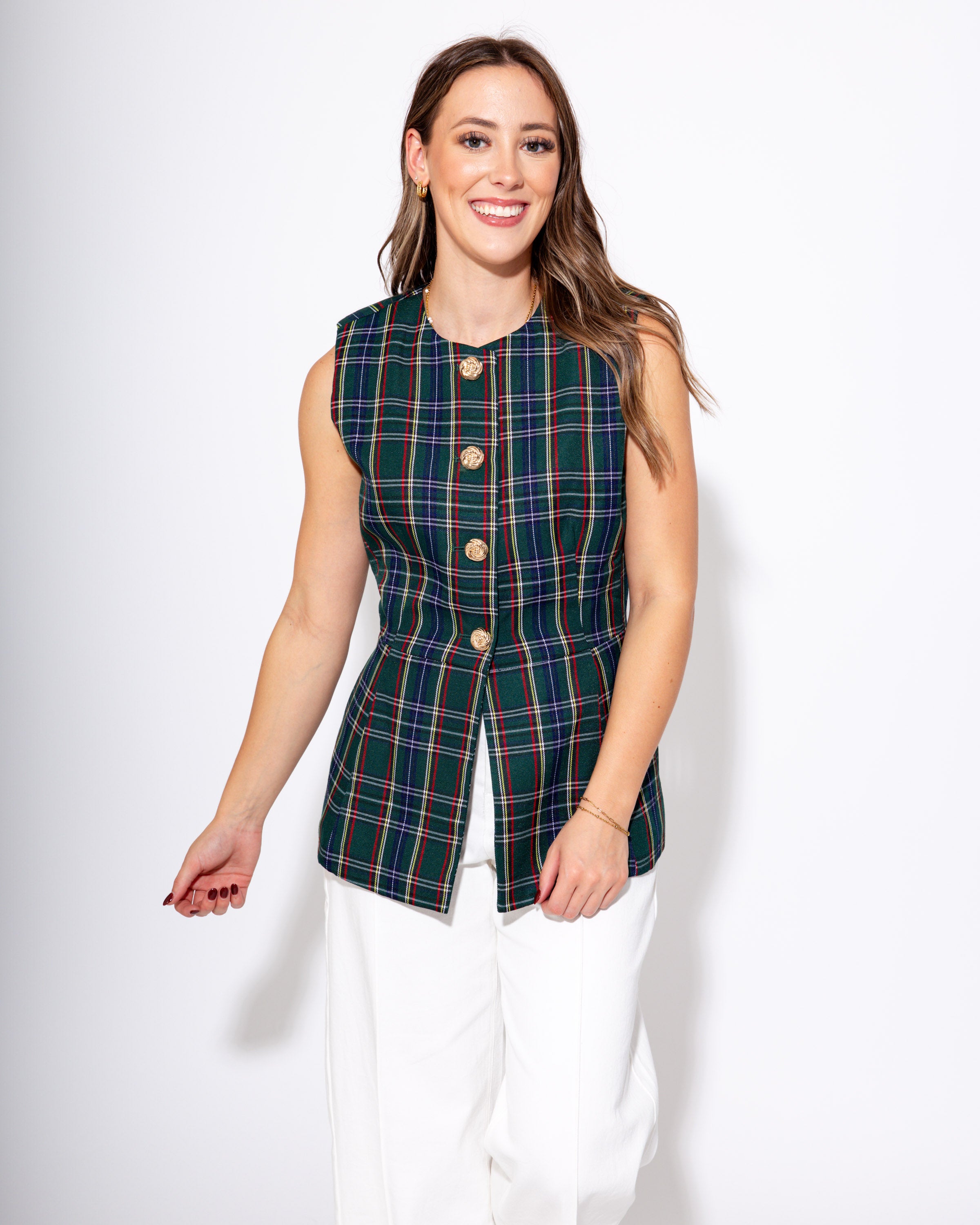 Tailored Tartan Vest in Green