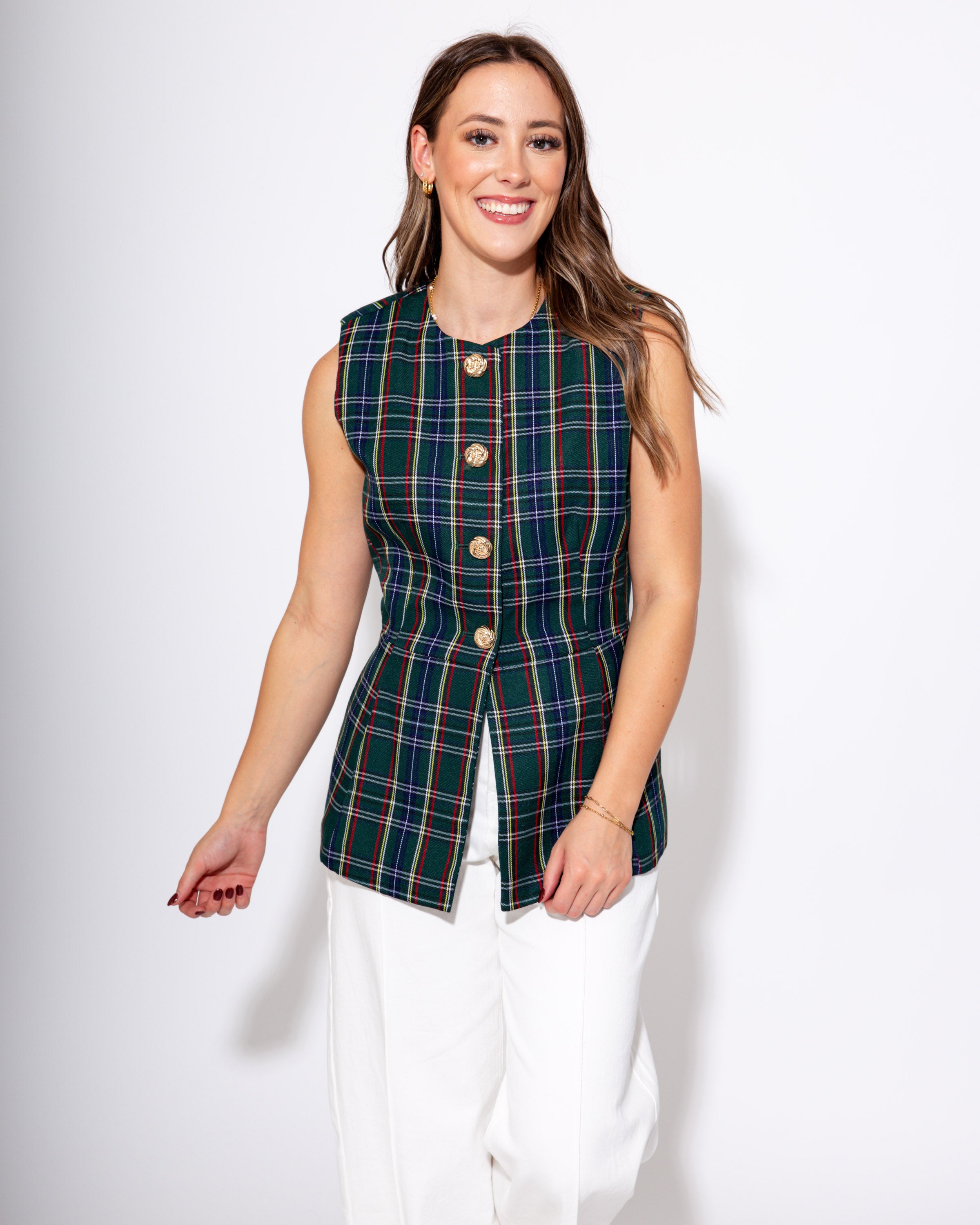 Tailored Tartan Vest in Green