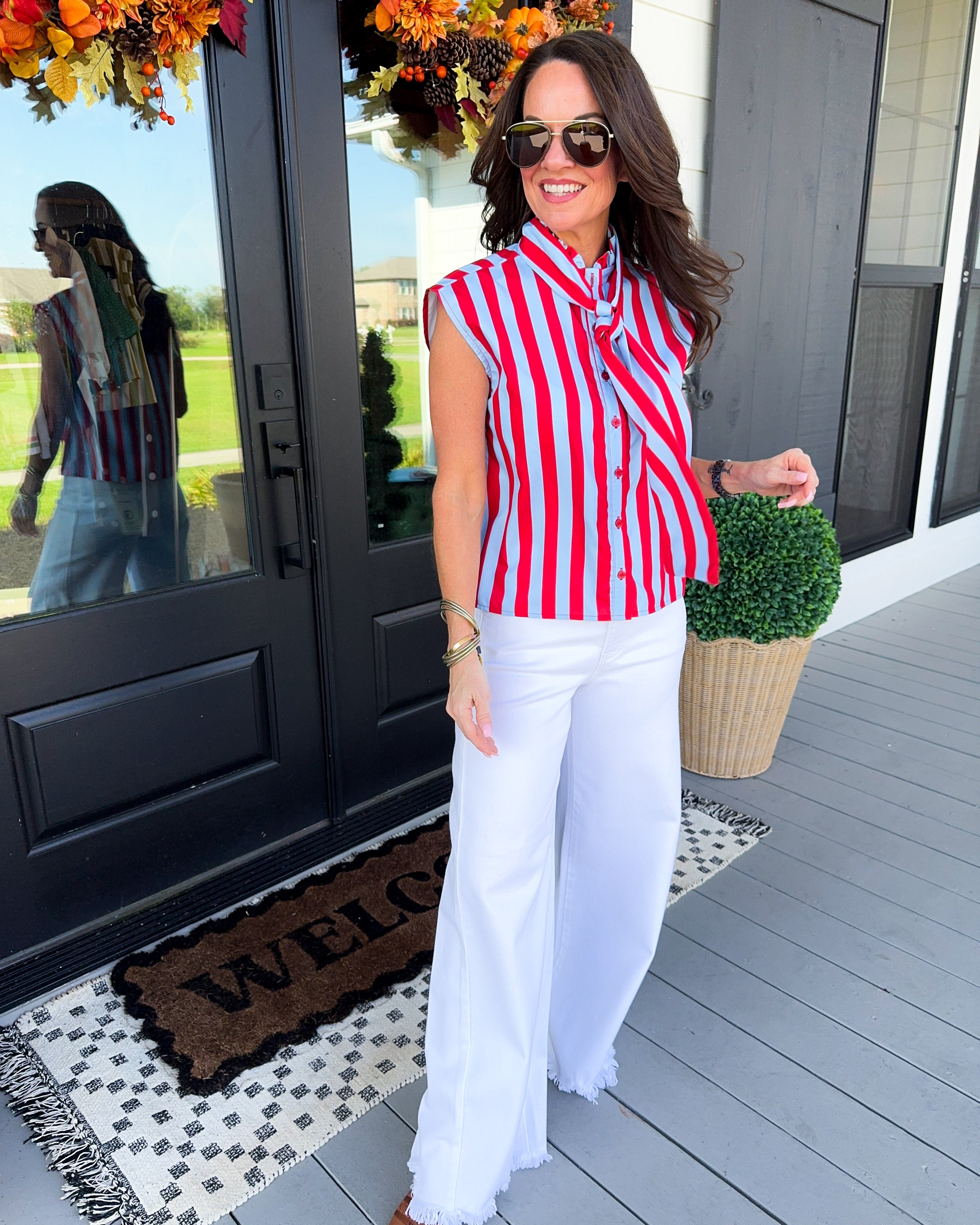 Stripe Bow Neck Top