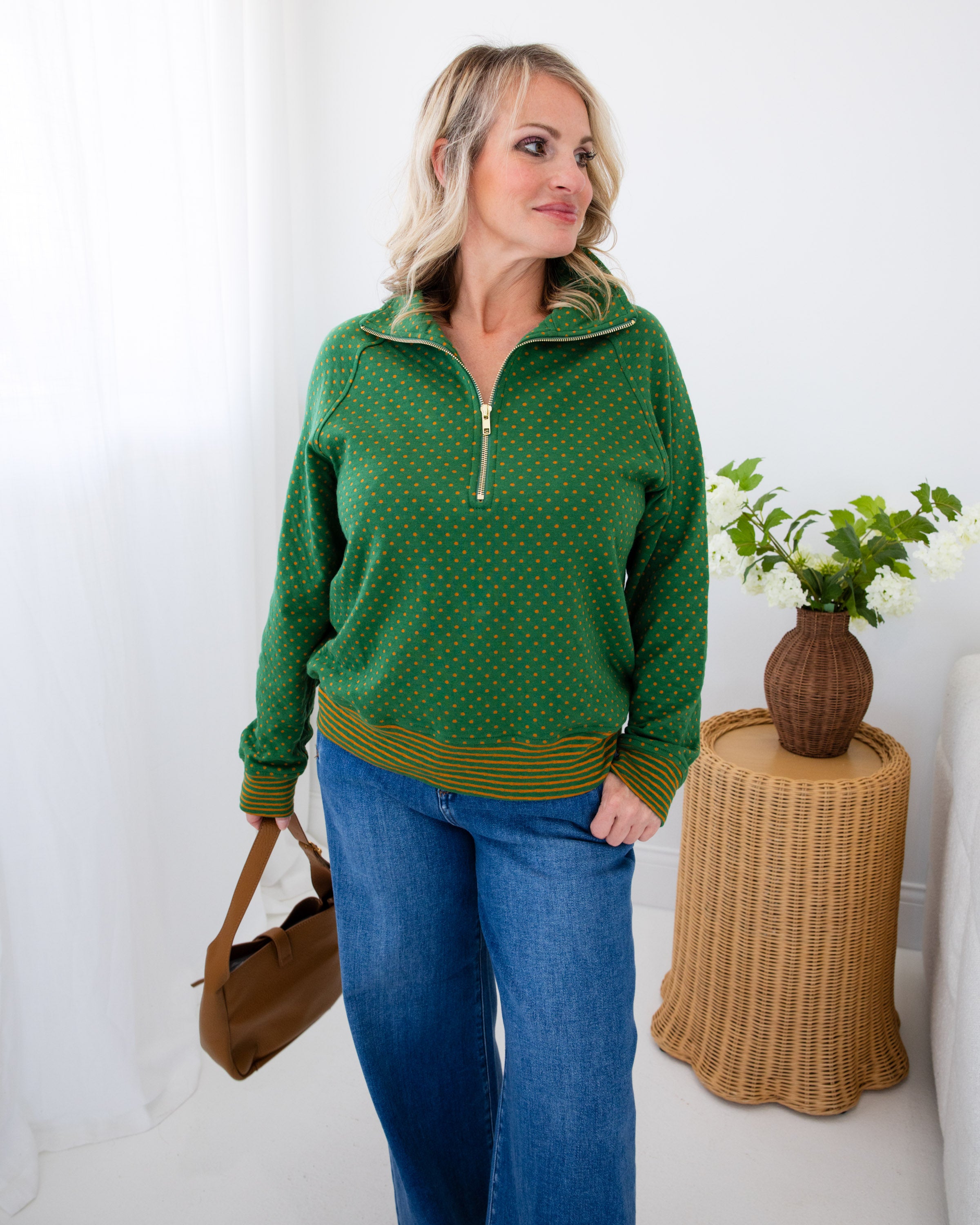 Polka Dot Half Zip Pullover