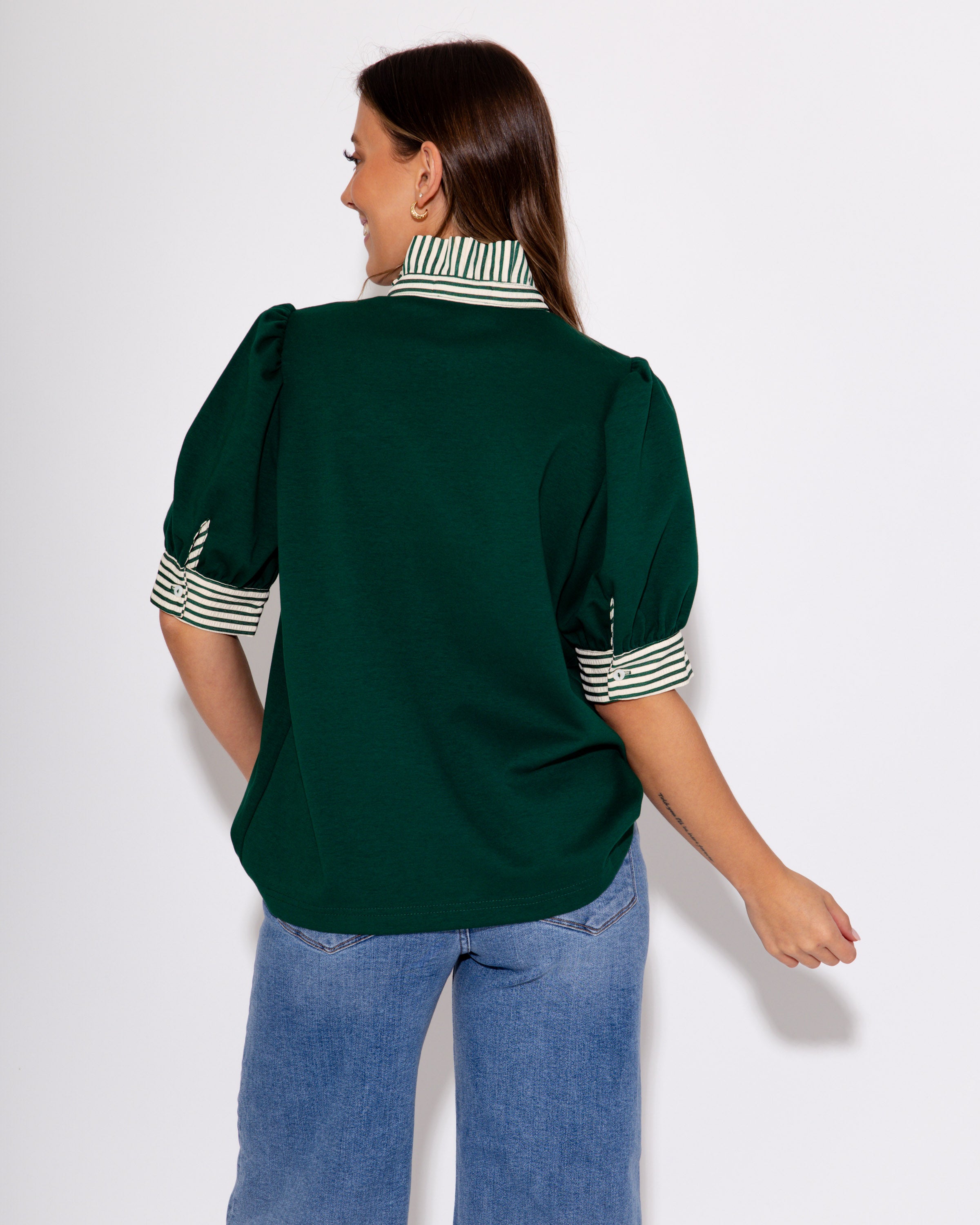 The Ruffle Stripe Knit Top in Green