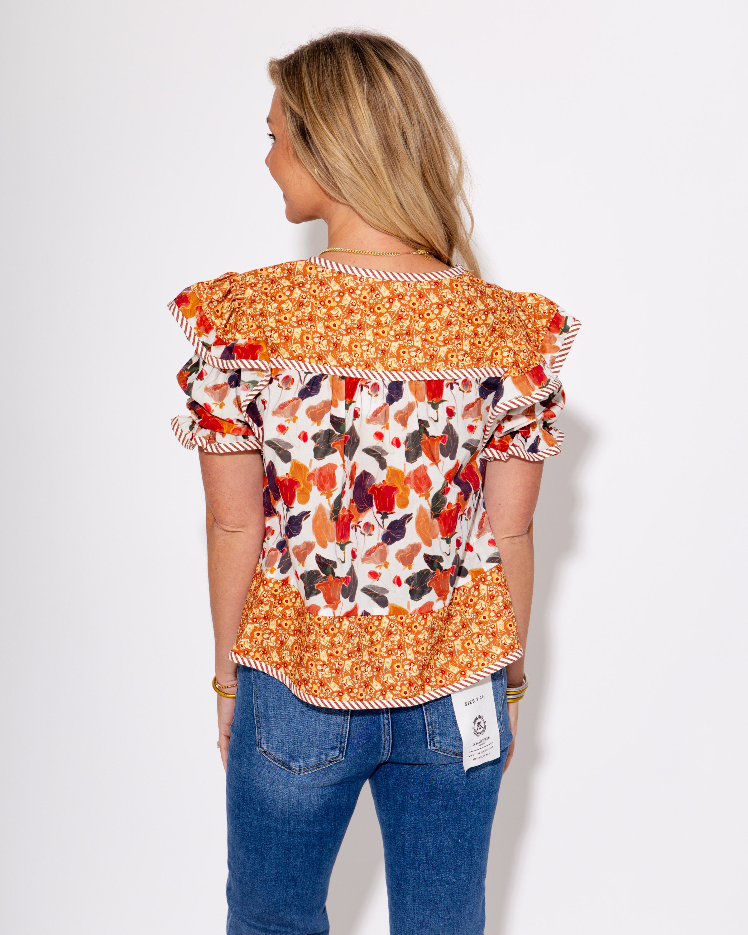 Shoulder Pop Multi-Print Top in Pumpkin