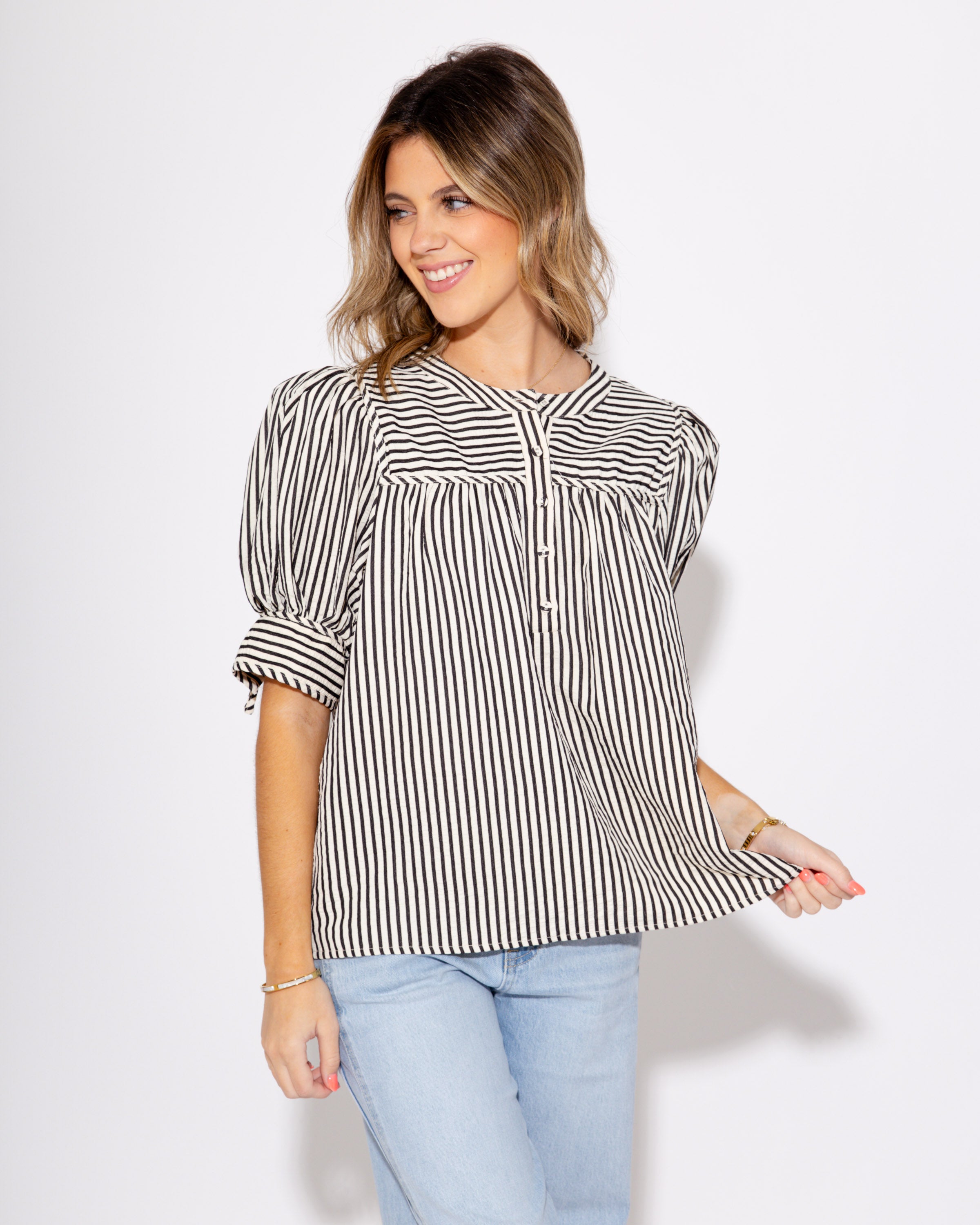 Stripes & Structure Top in Black