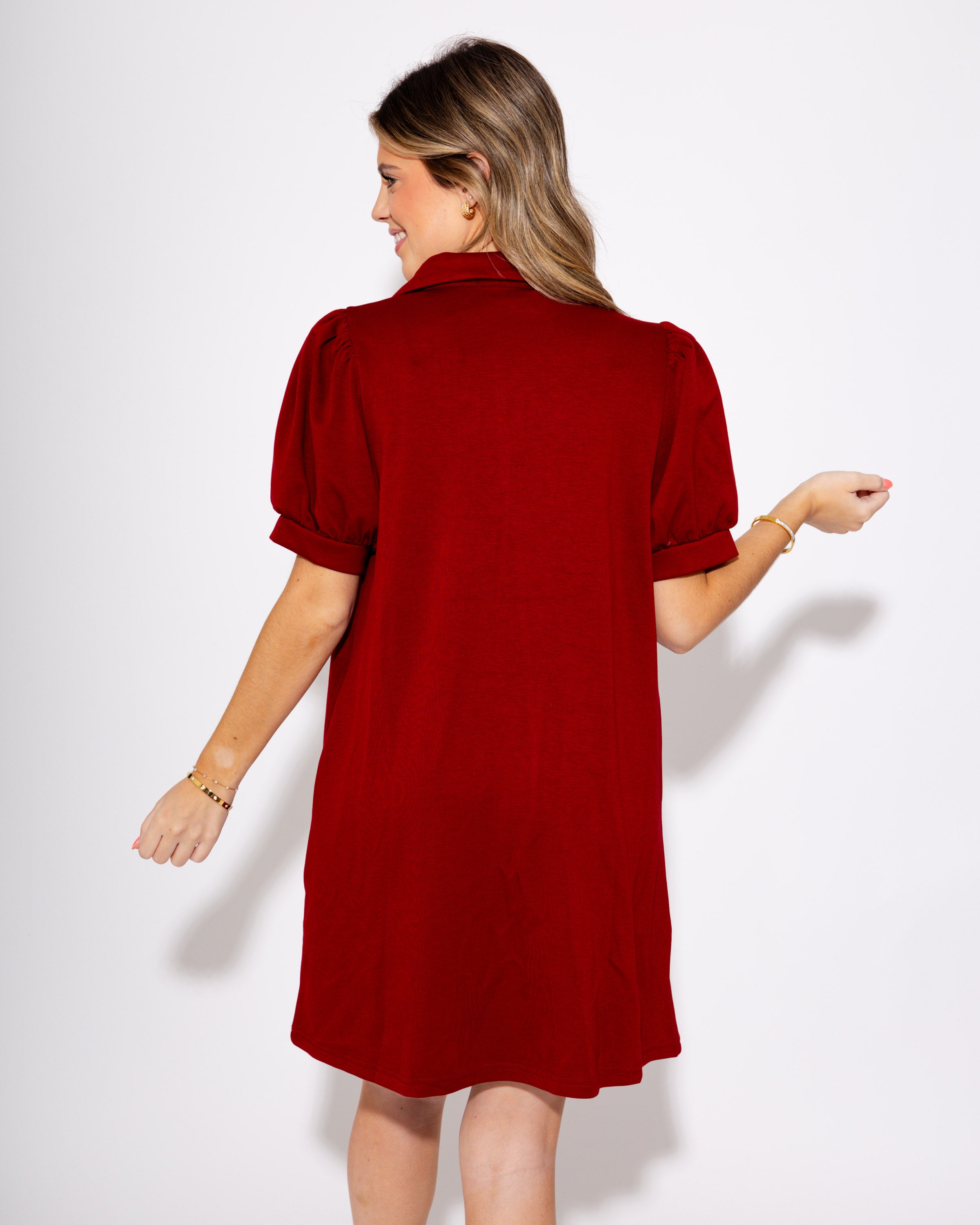 Burgundy Lane Split Neck Short Sleeve Mini Dress