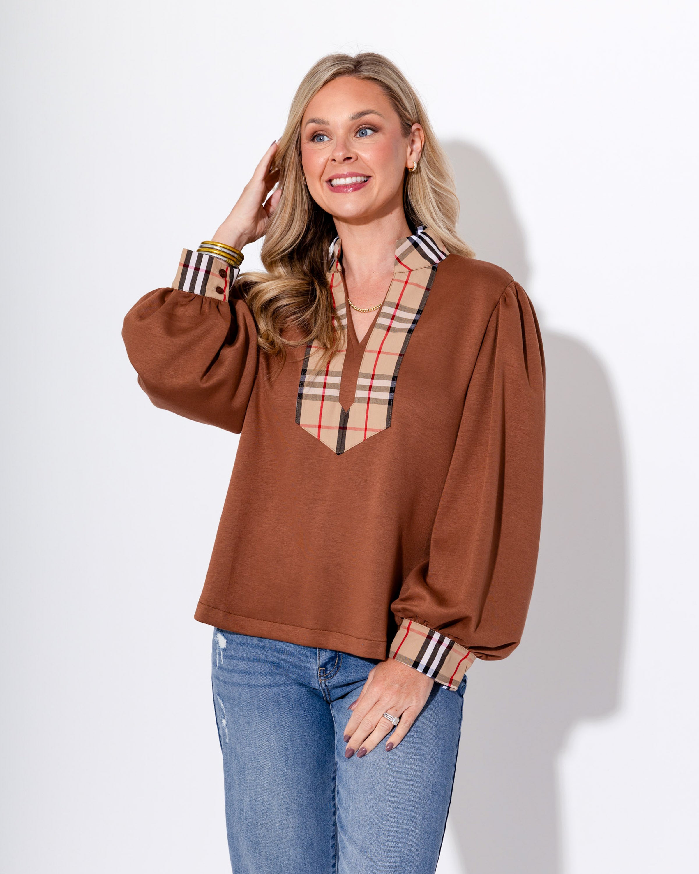 Classic Plaid Accent Top