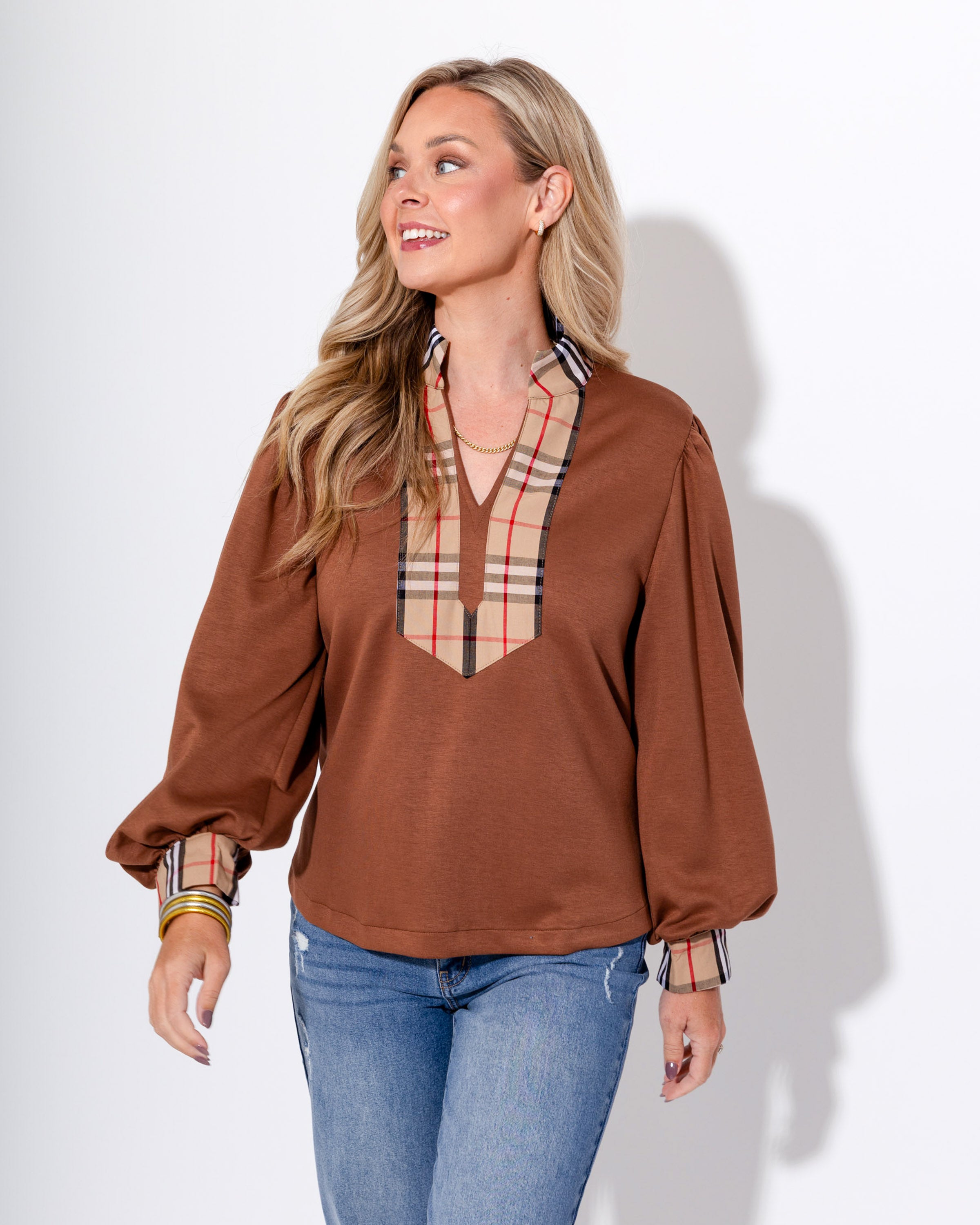 Classic Plaid Accent Top