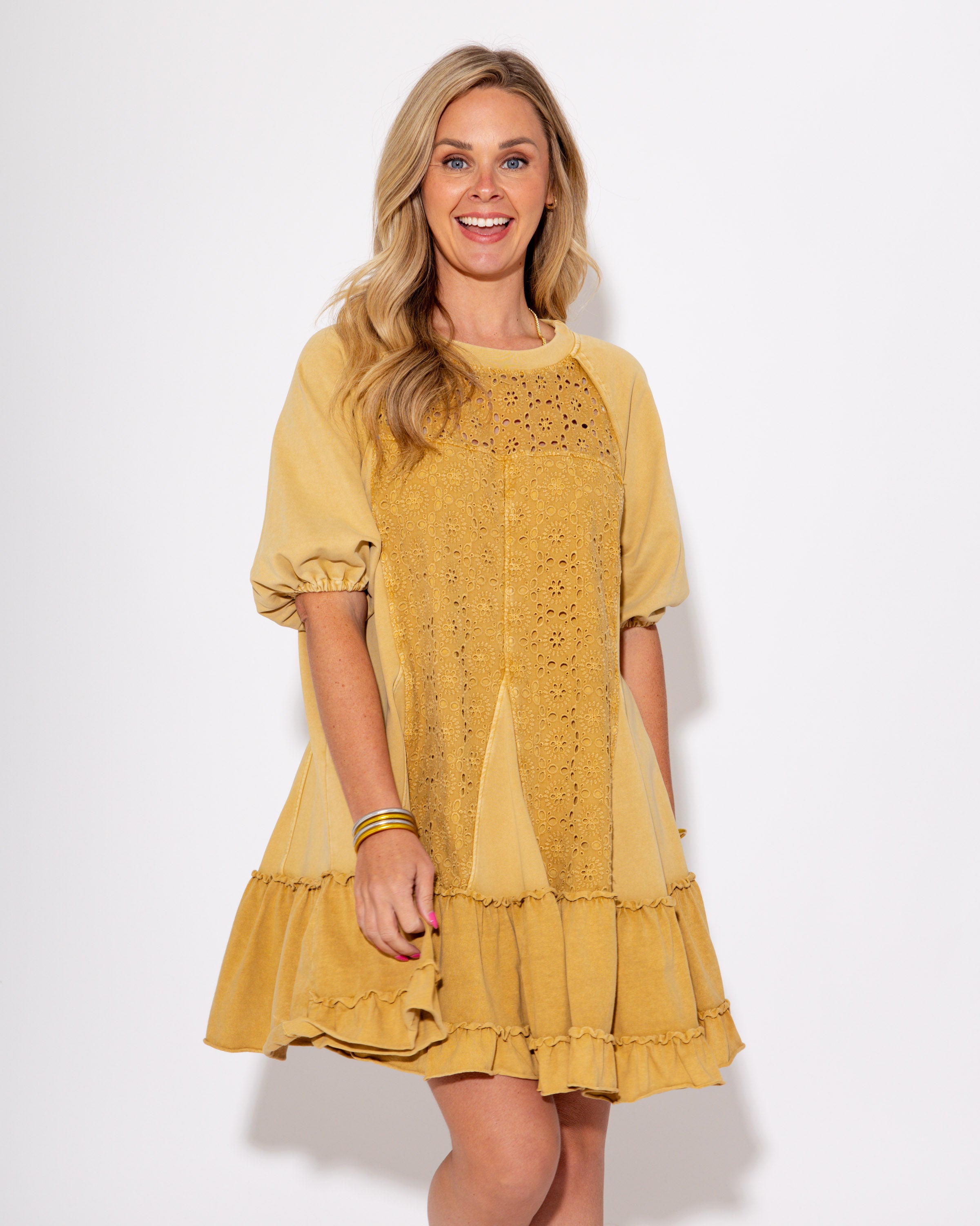 Washed and Whimsy Eyelet Mini Dress