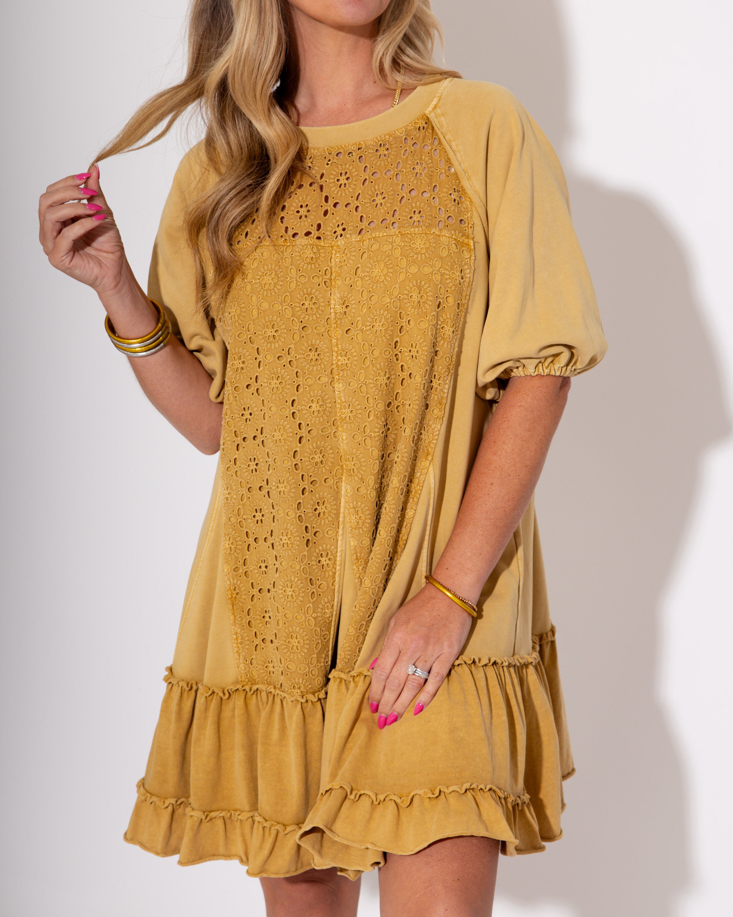 Washed and Whimsy Eyelet Mini Dress