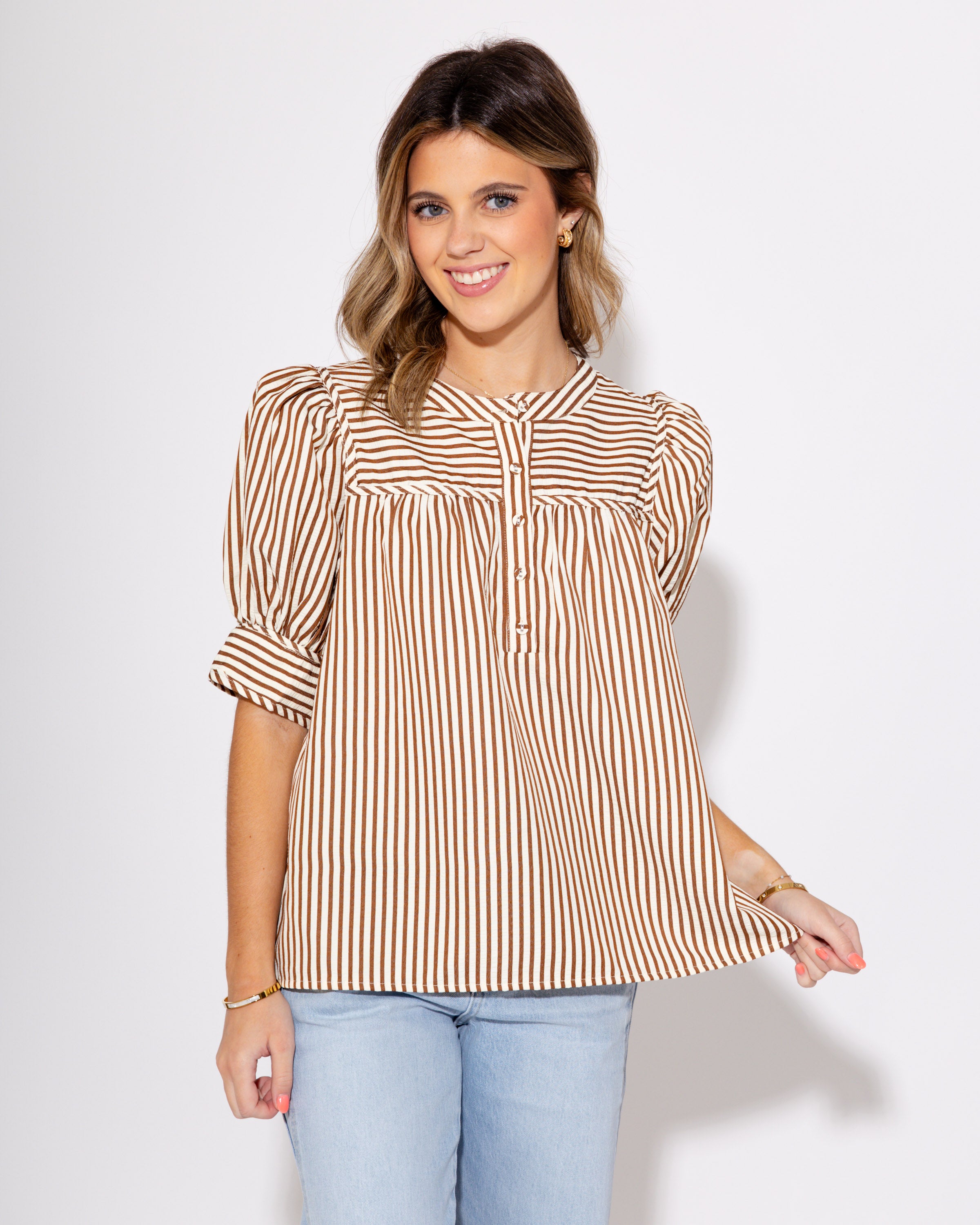Stripes & Structure Top in Brown