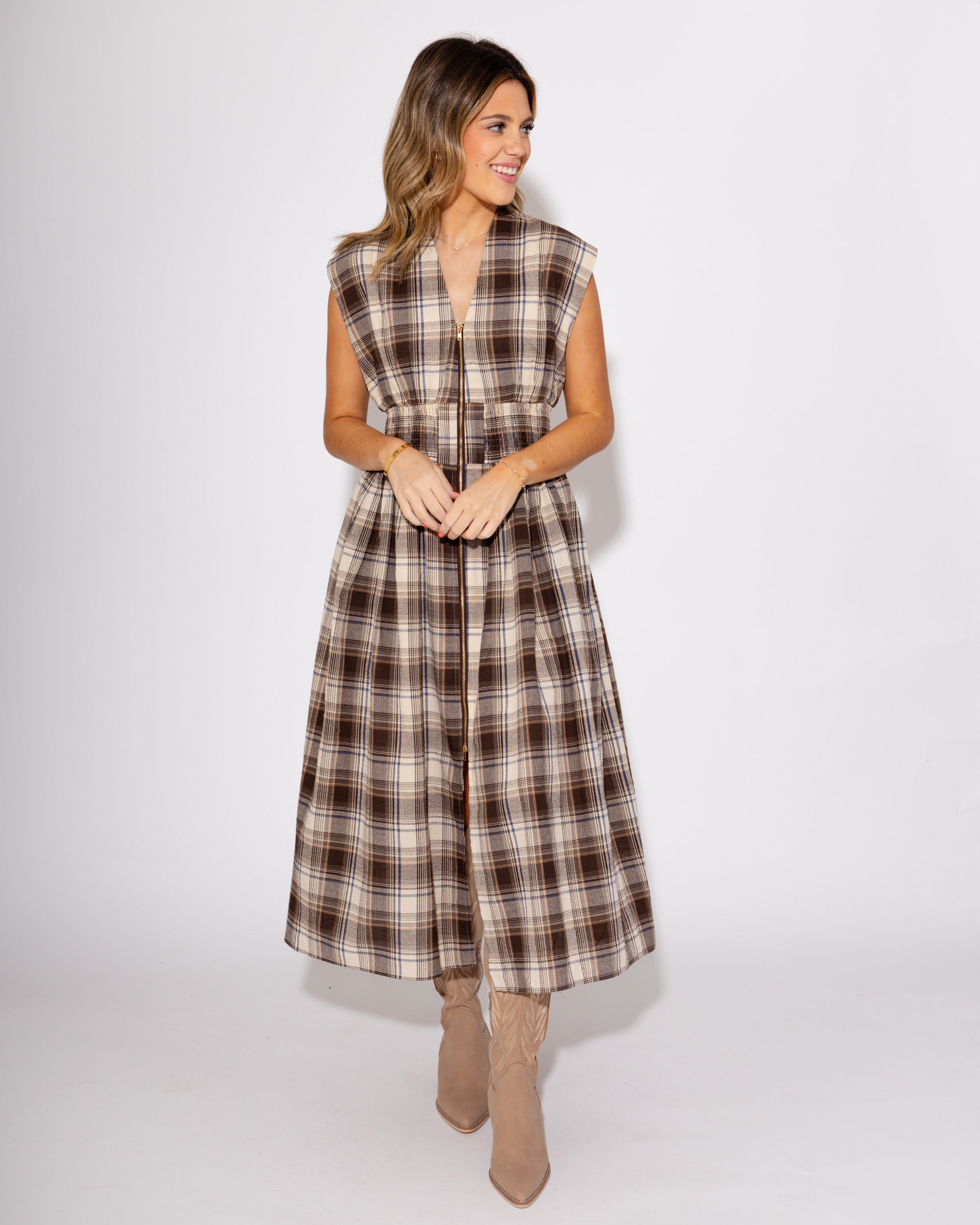 Poised in Plaid Midi Dress