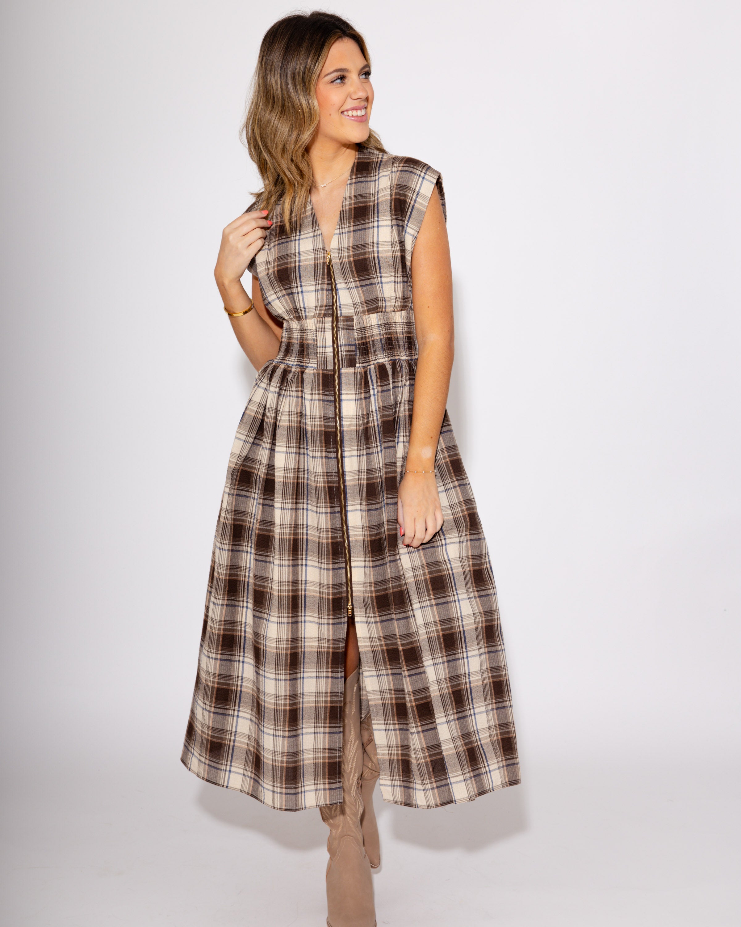 Poised in Plaid Midi Dress