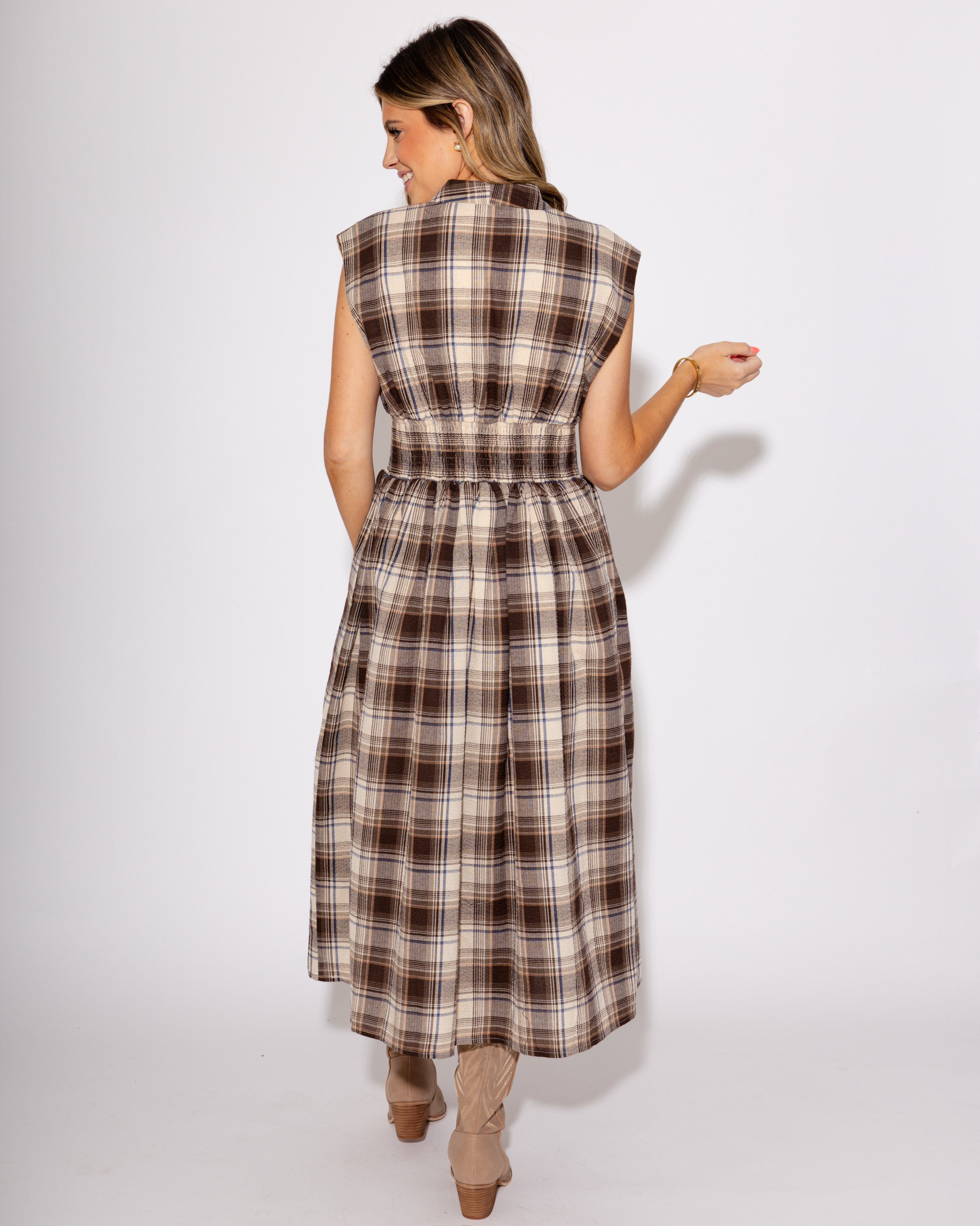 Poised in Plaid Midi Dress