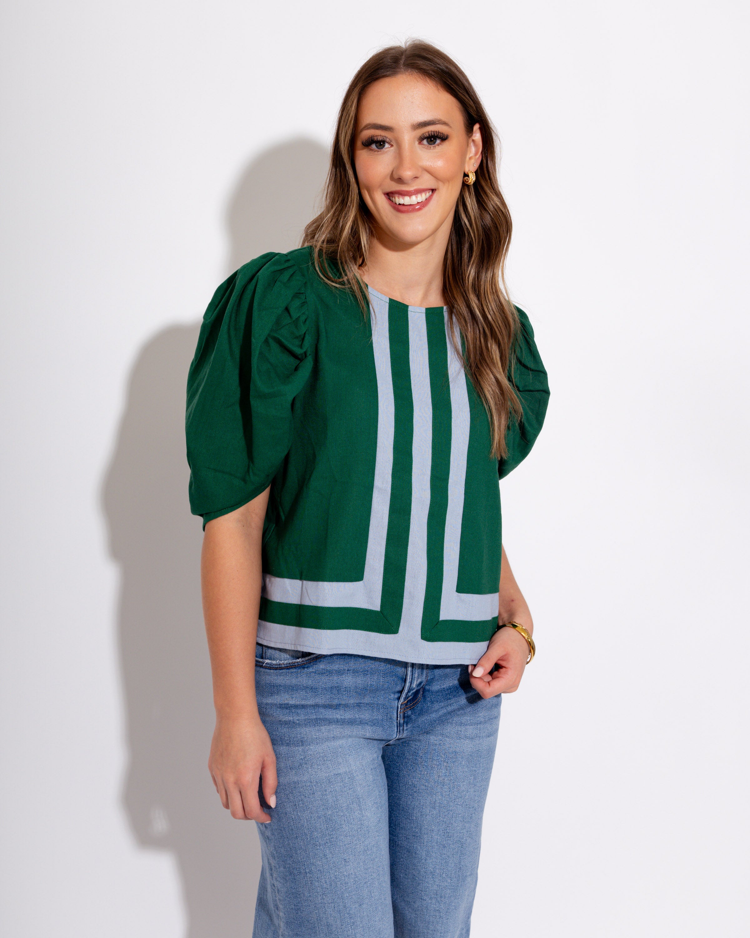 The Framed Flow Top in Hunter Green