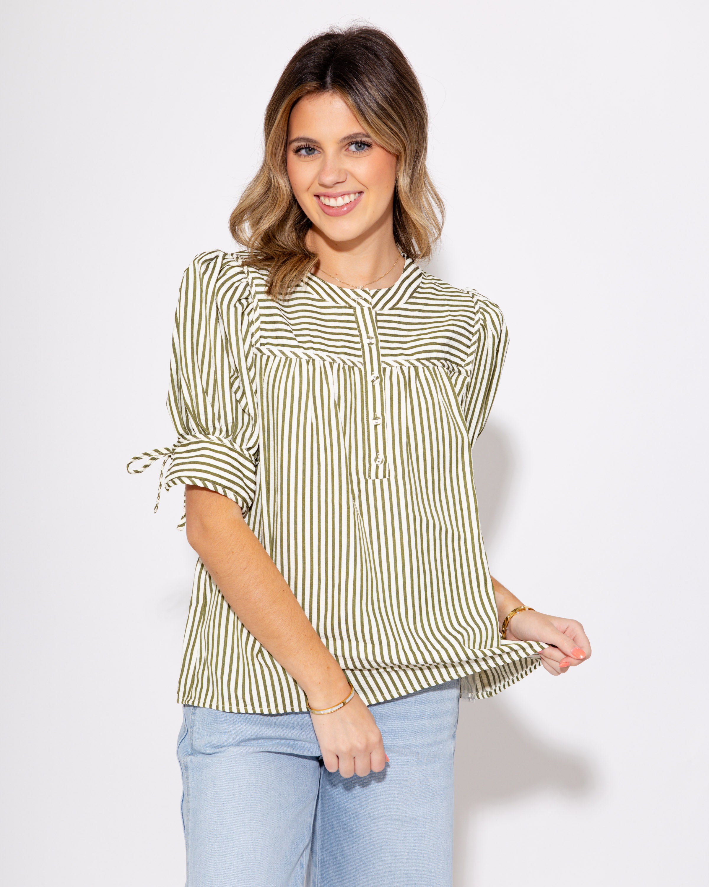 Stripes & Structure Top in Olive