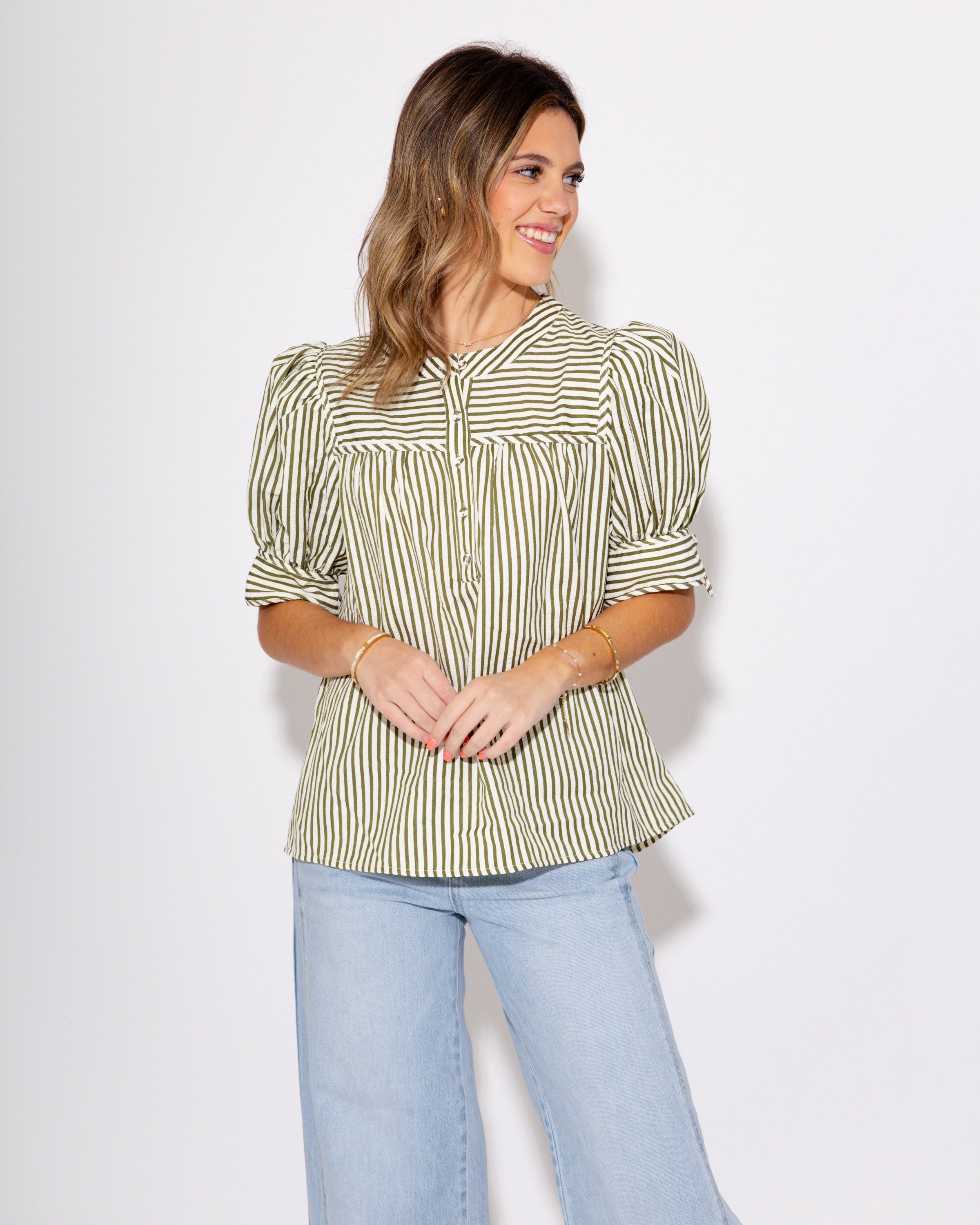 Stripes & Structure Top in Olive