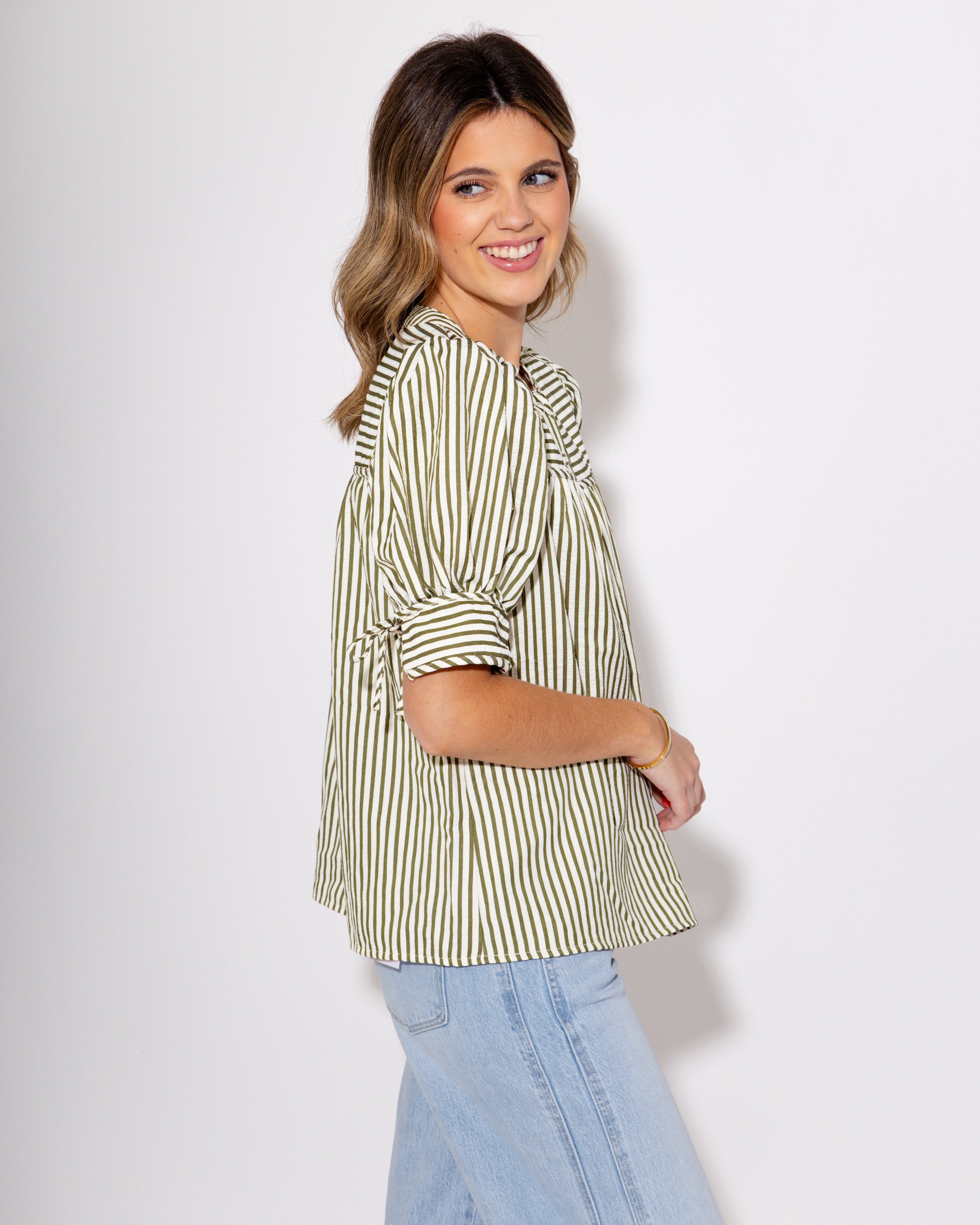 Stripes & Structure Top in Olive