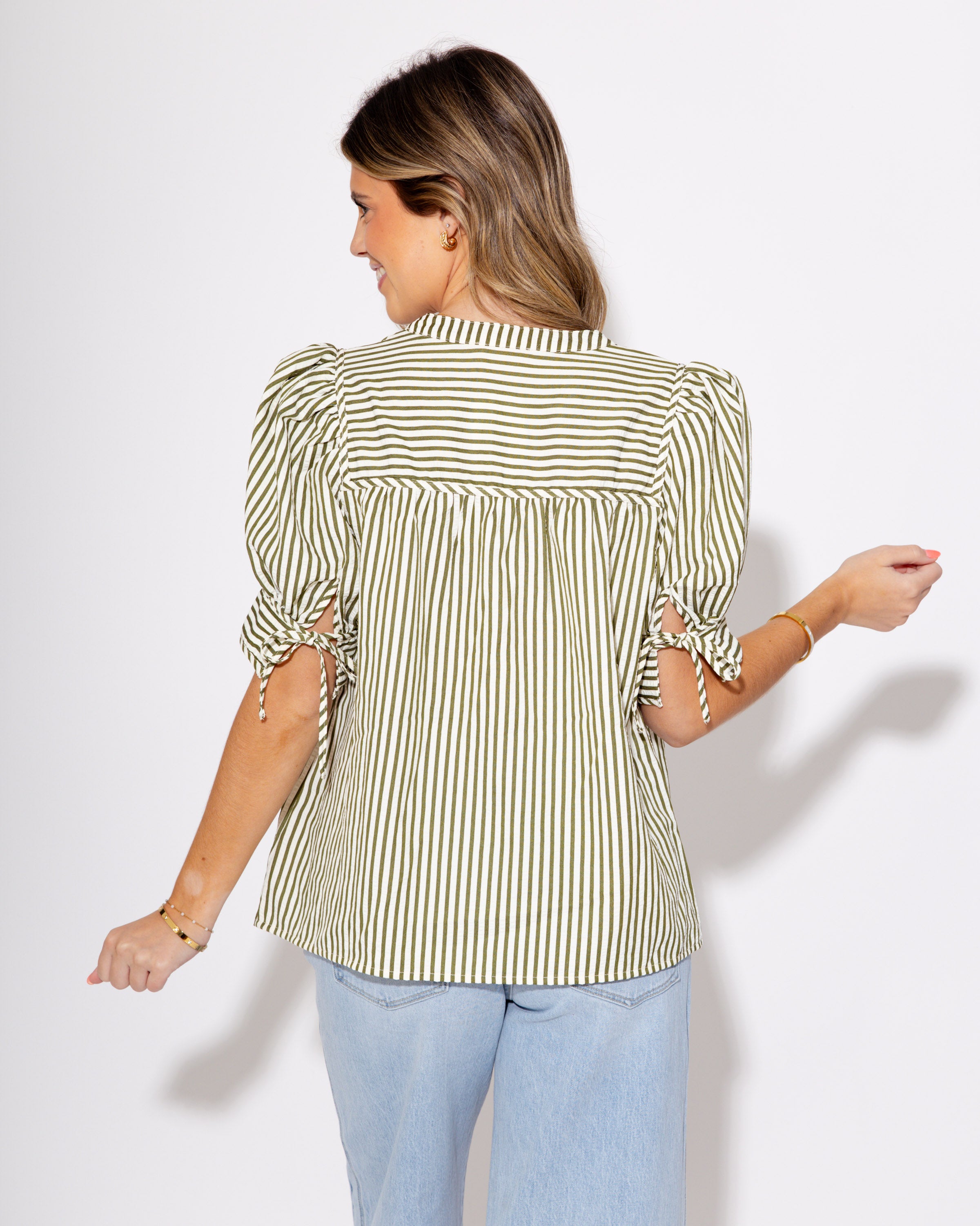 Stripes & Structure Top in Olive