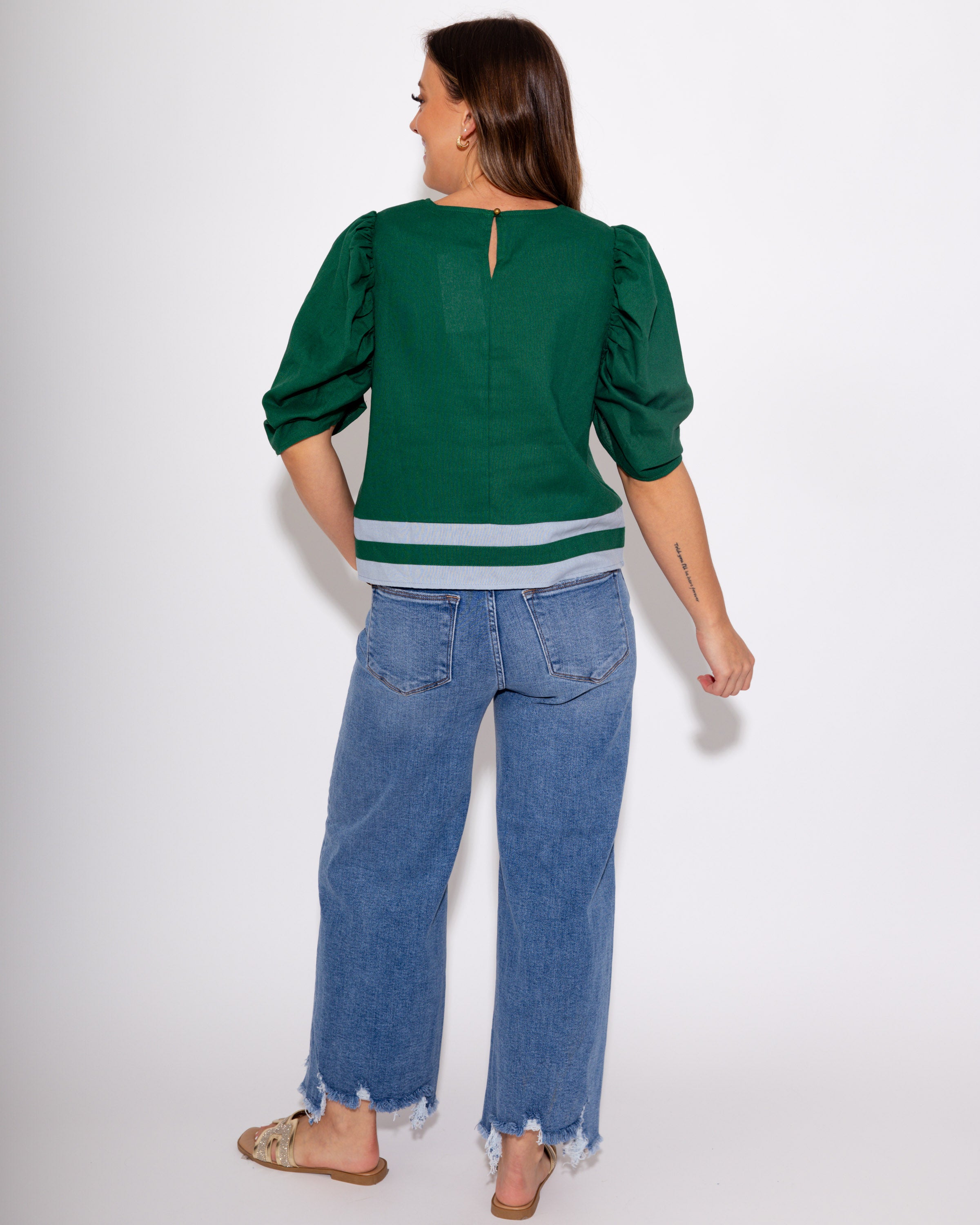 The Framed Flow Top in Hunter Green