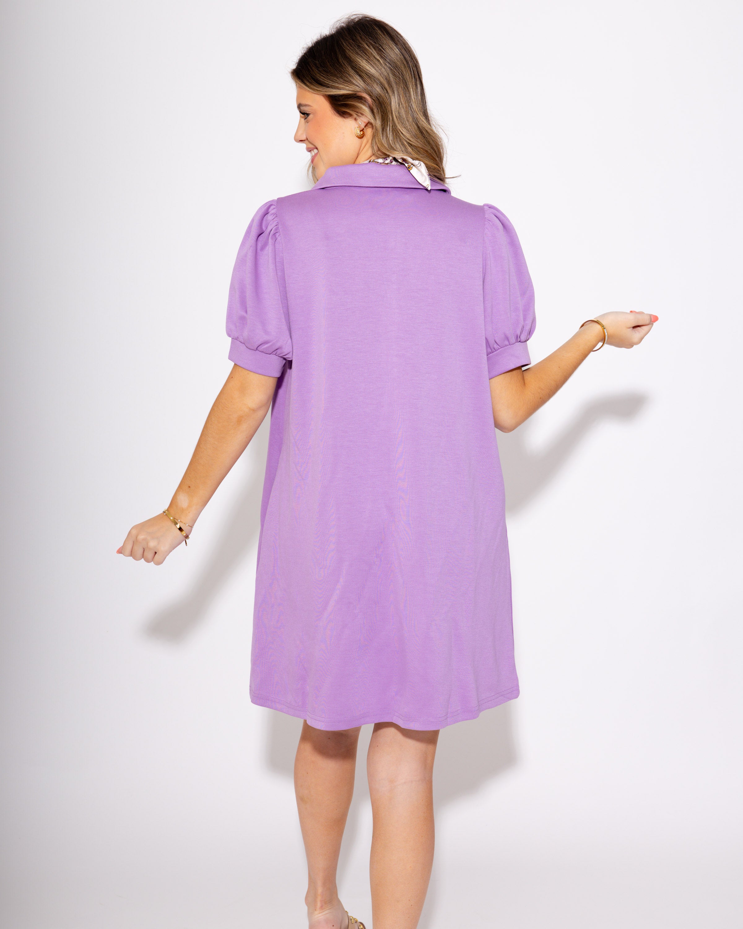 Lavender Lane Split Neck Short Sleeve Mini Dress