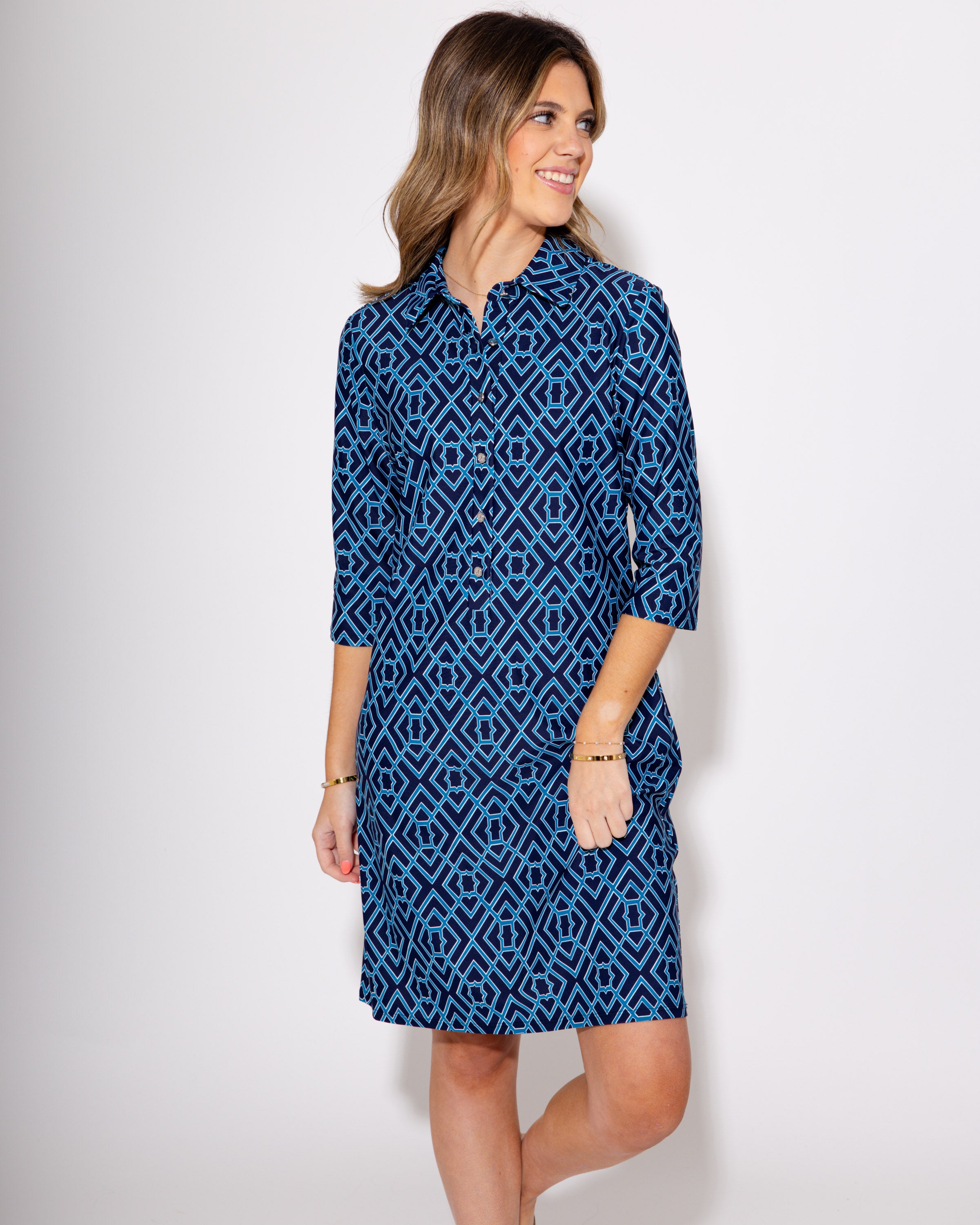 Jude Connally | Susanna Dress in Garden Lattice Navy/Peacock