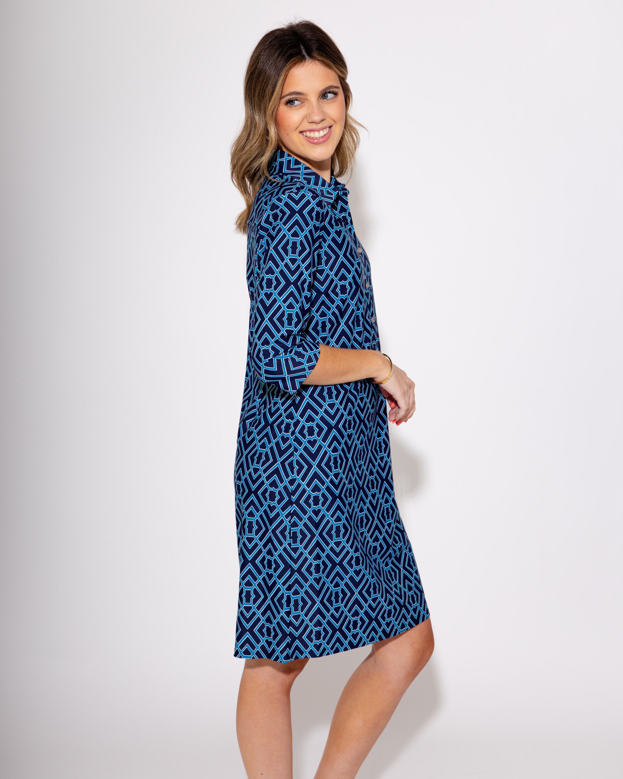 Jude Connally | Susanna Dress in Garden Lattice Navy/Peacock