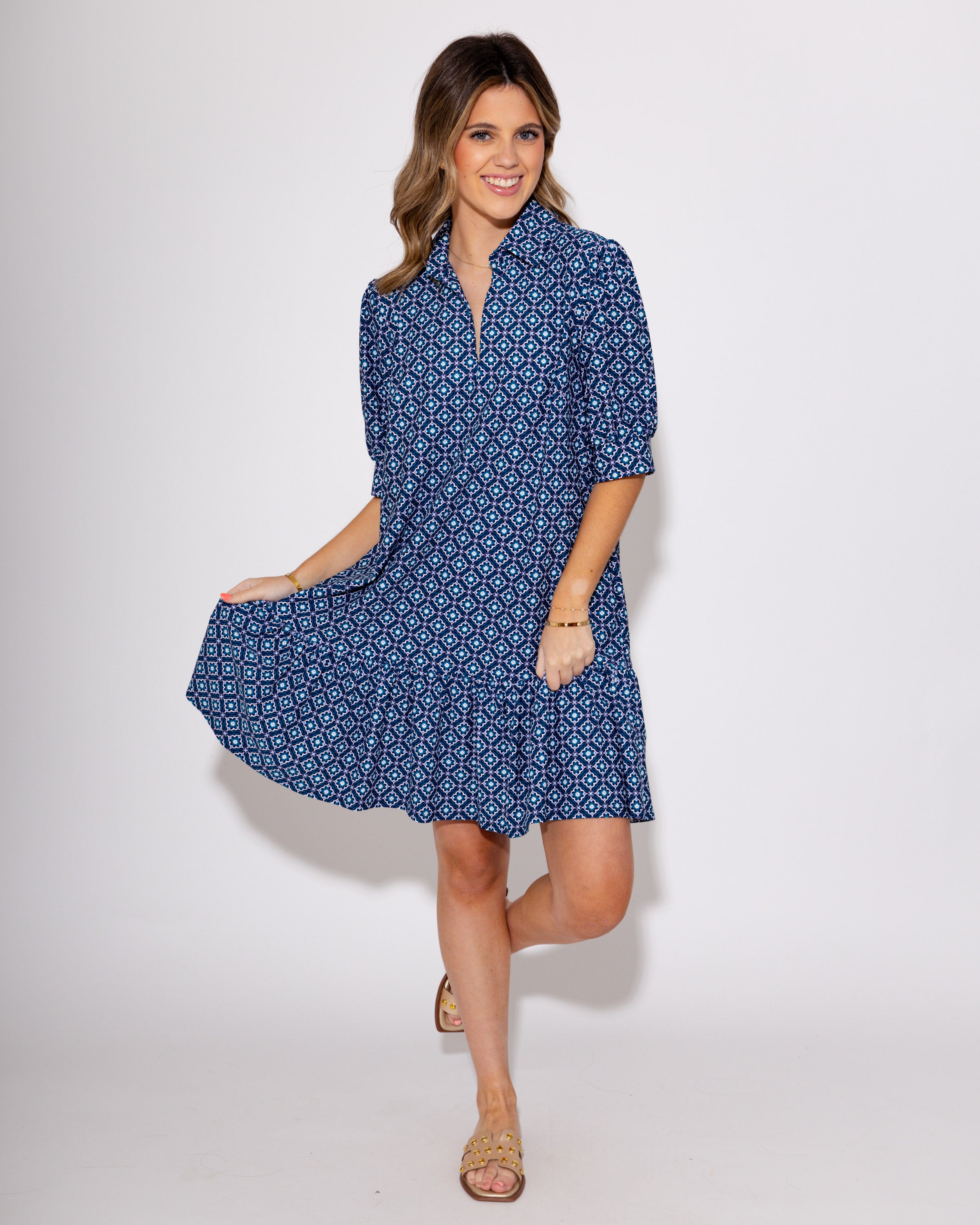 Jude Connally | Tierney Dress in Floral Mosaic Navy