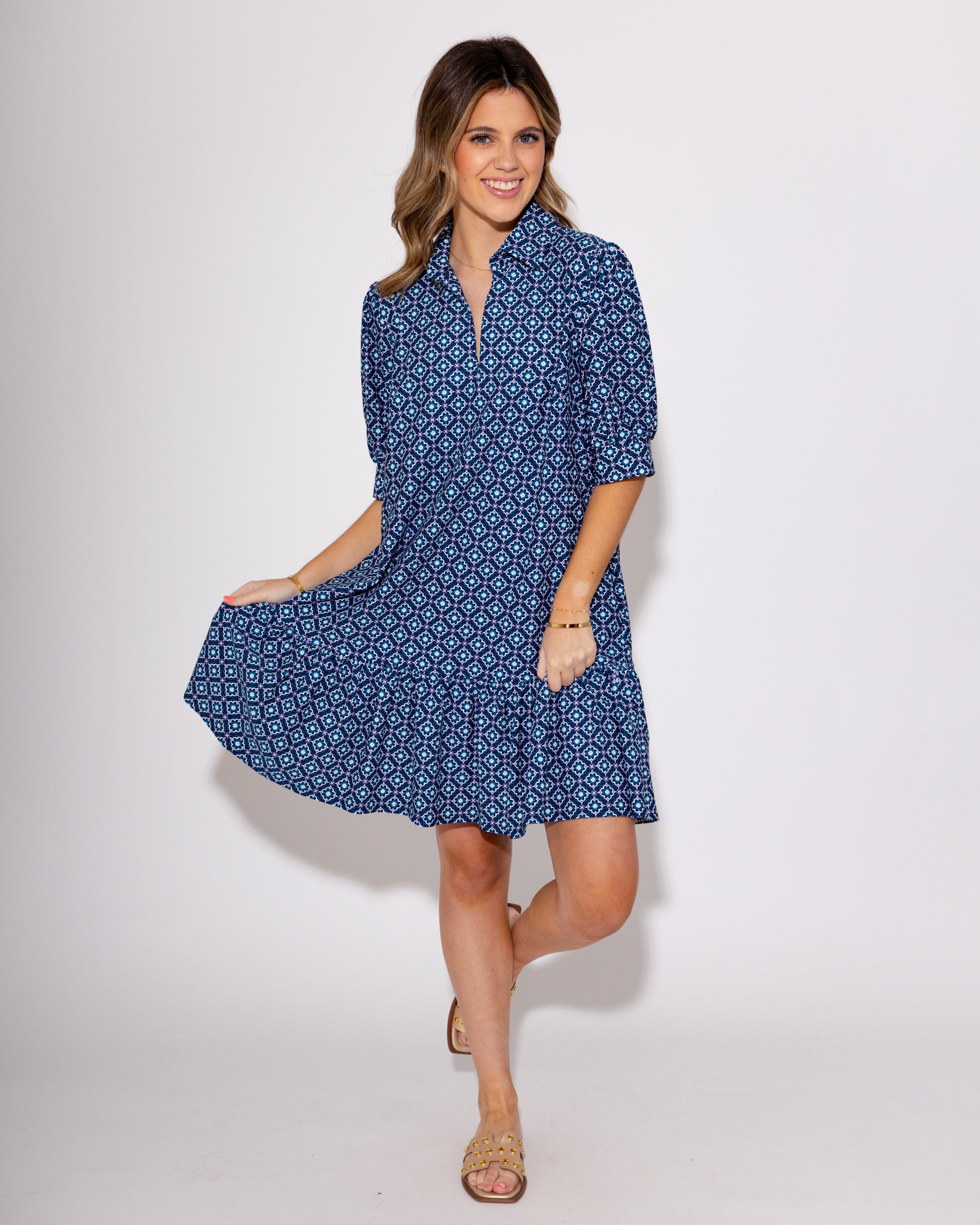 Jude Connally | Tierney Dress in Floral Mosaic Navy