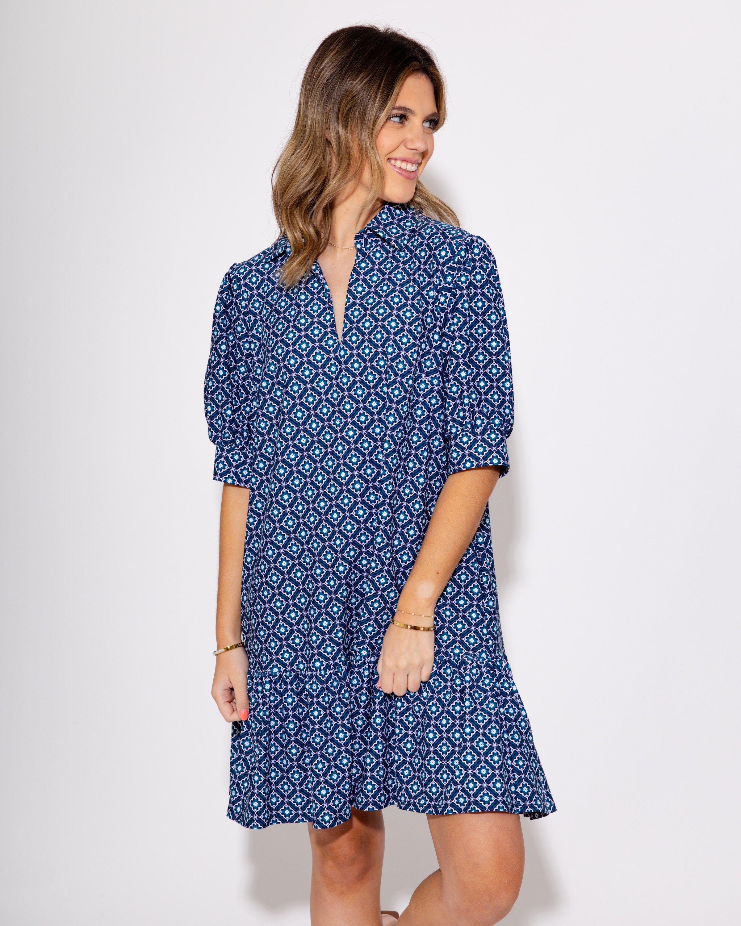 Jude Connally | Tierney Dress in Floral Mosaic Navy