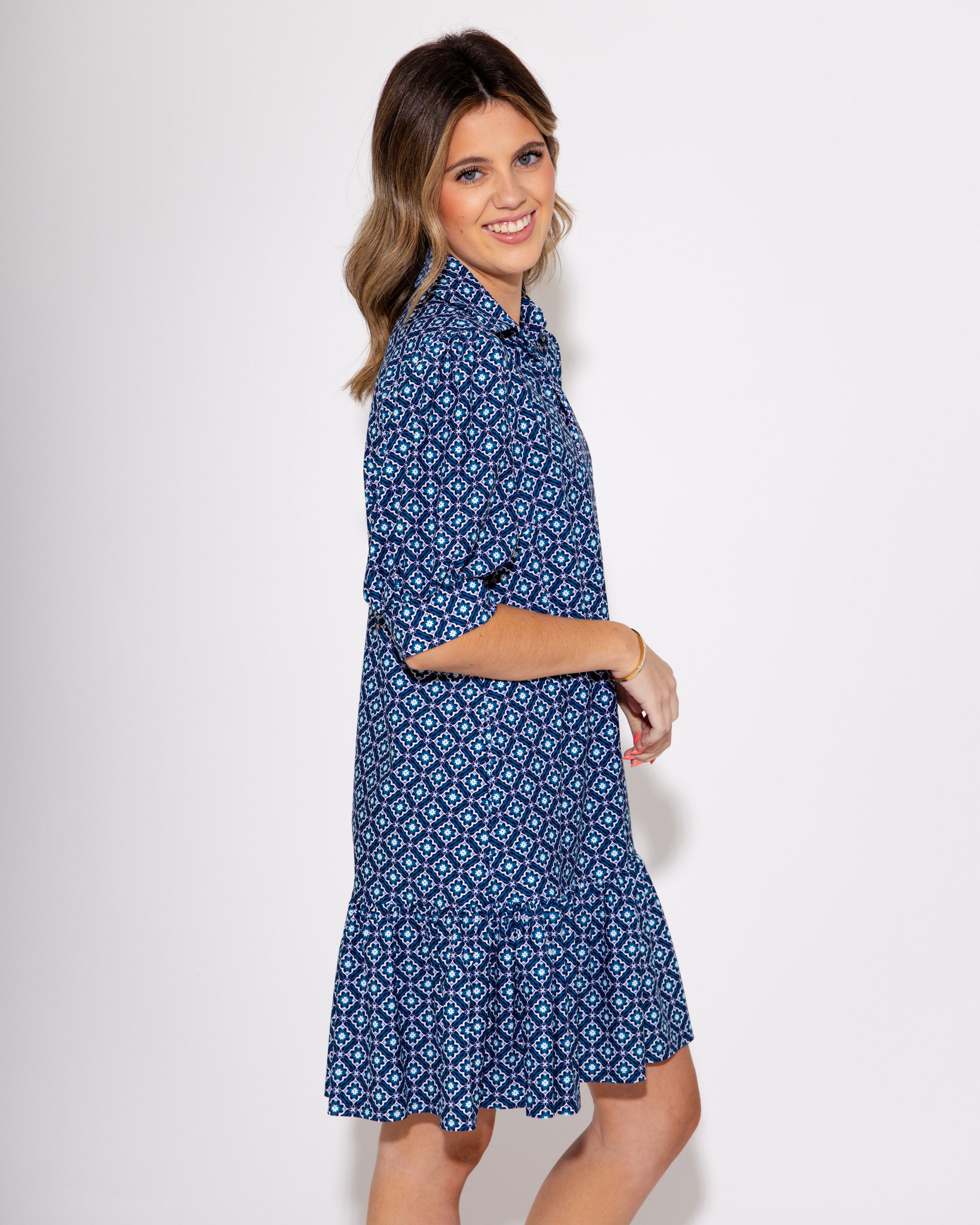 Jude Connally | Tierney Dress in Floral Mosaic Navy