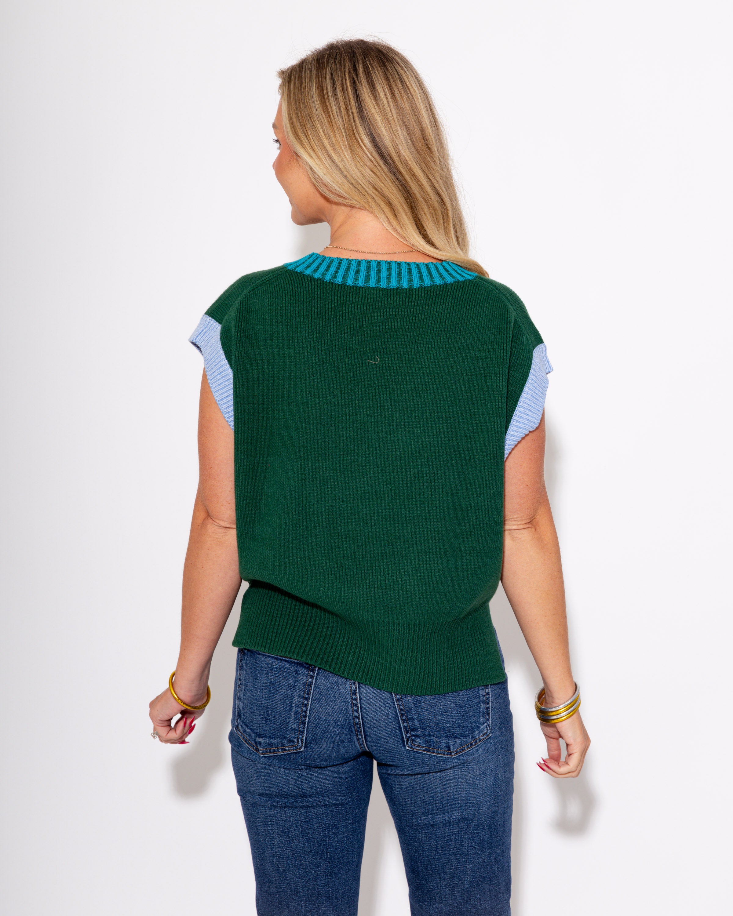 The Colorblock V-Neck Vest in Green