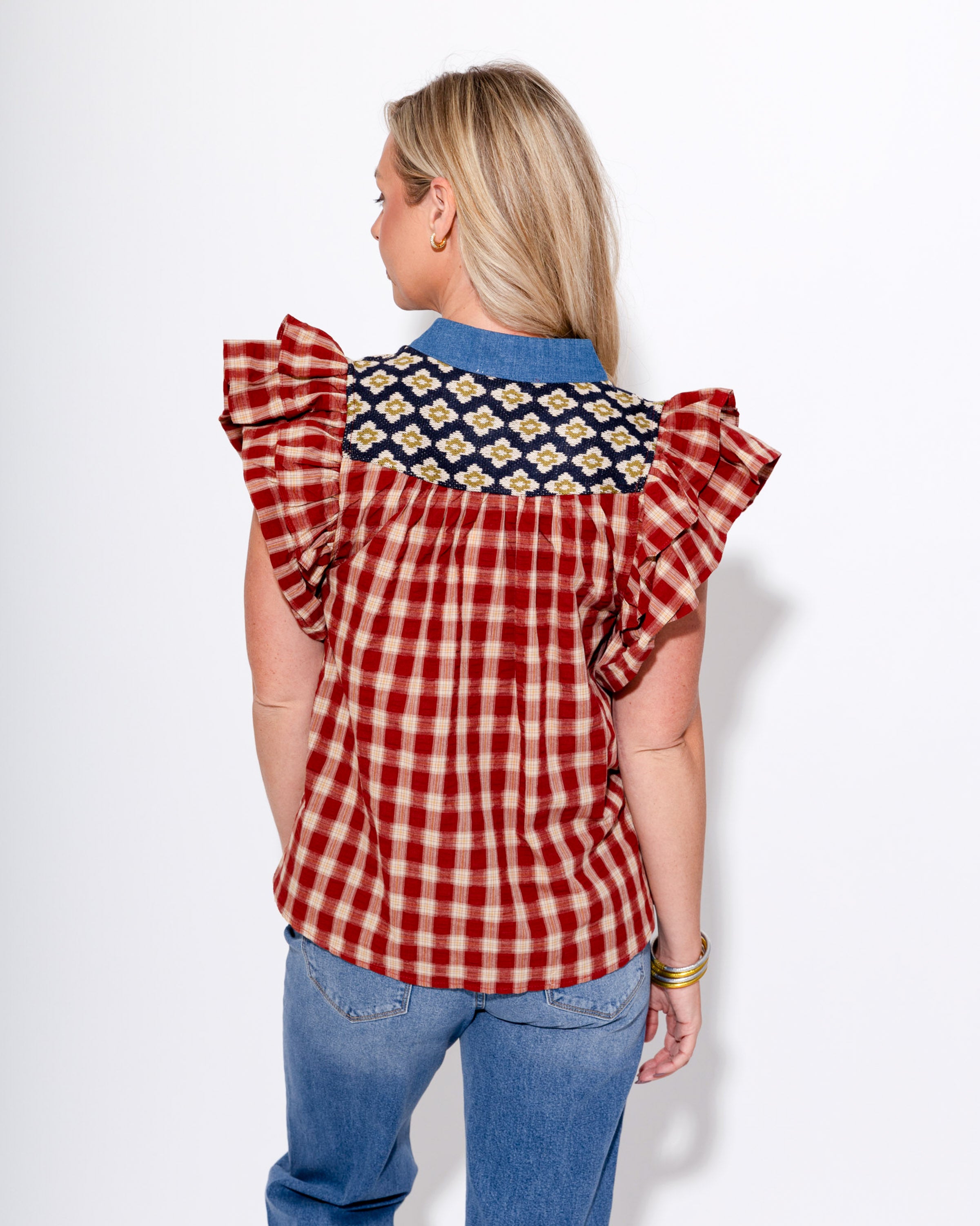 Mixed Print Flutter Sleeve Top