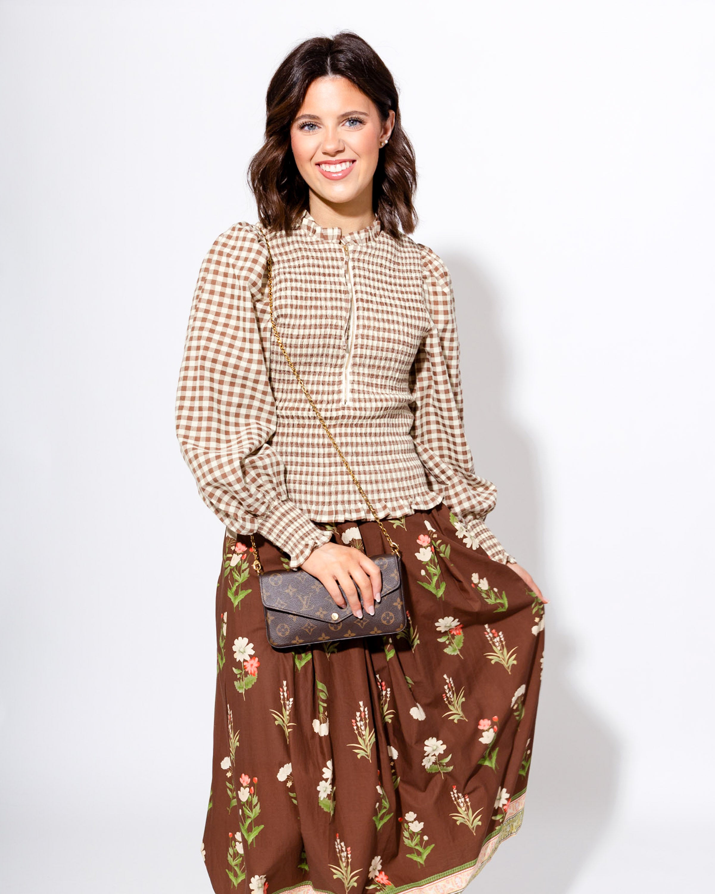 Gingham Glow Zip Front Top