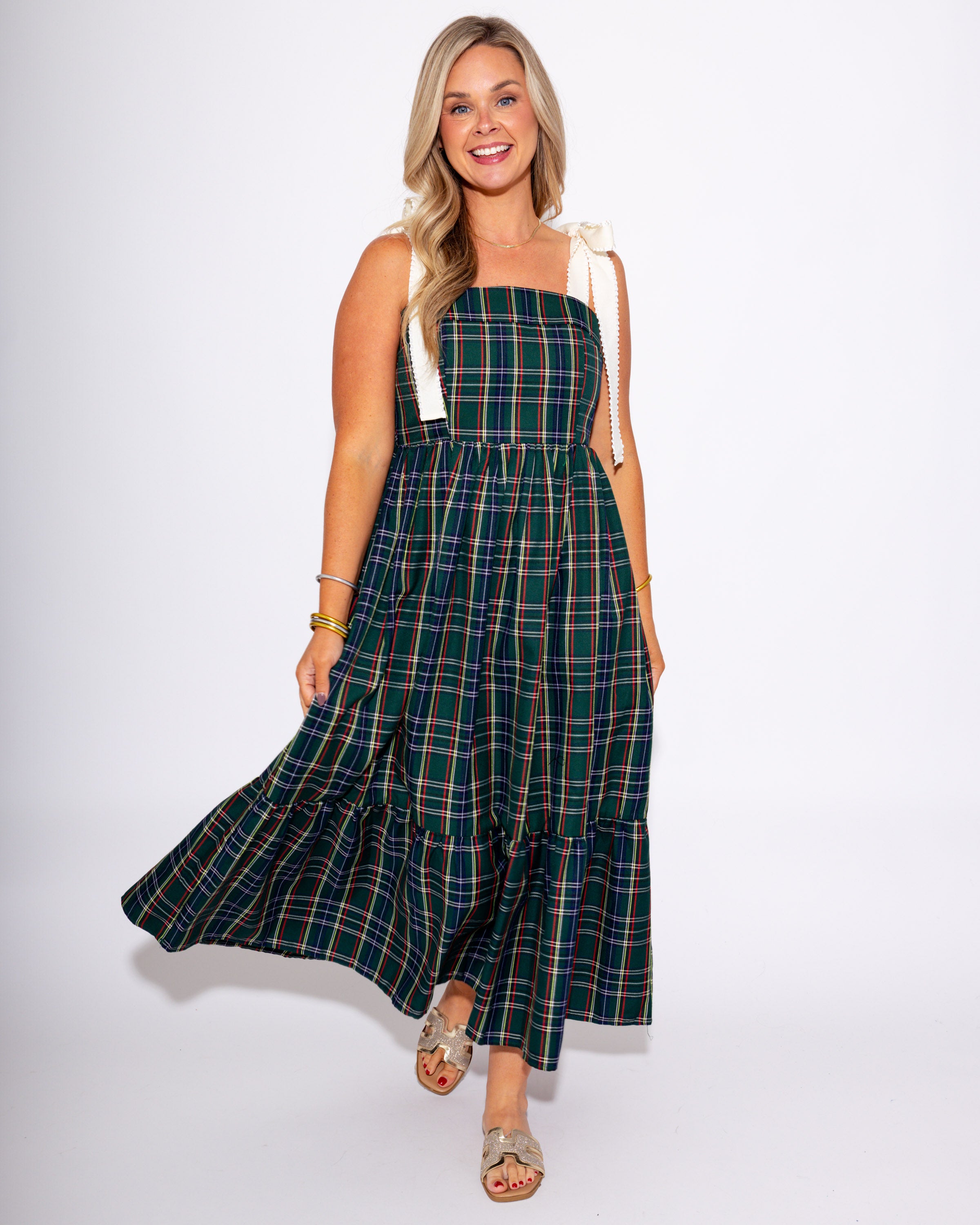 Evergreen Plaid Midi Dress