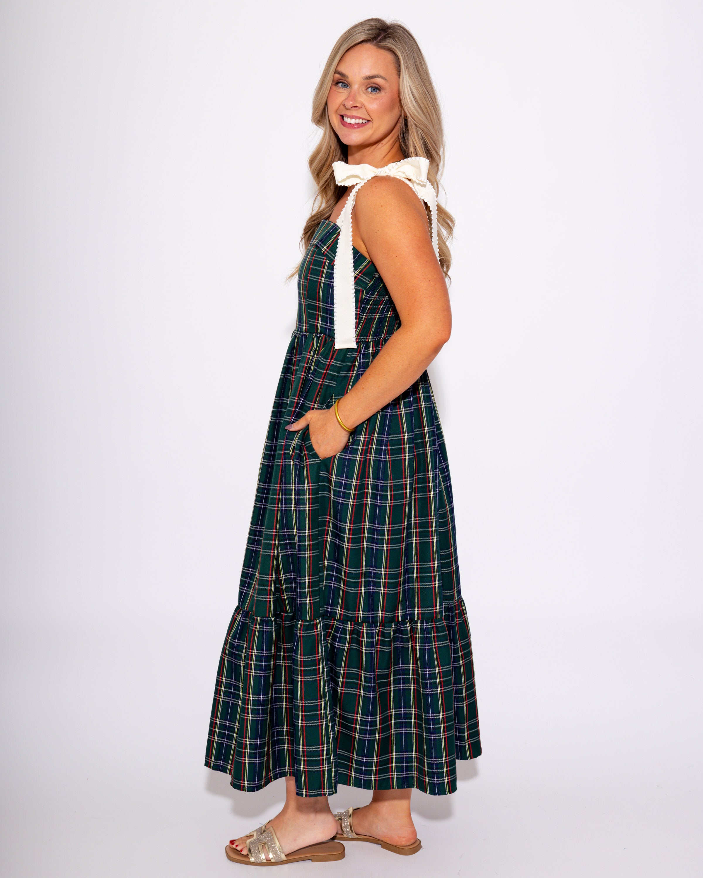 Evergreen Plaid Midi Dress