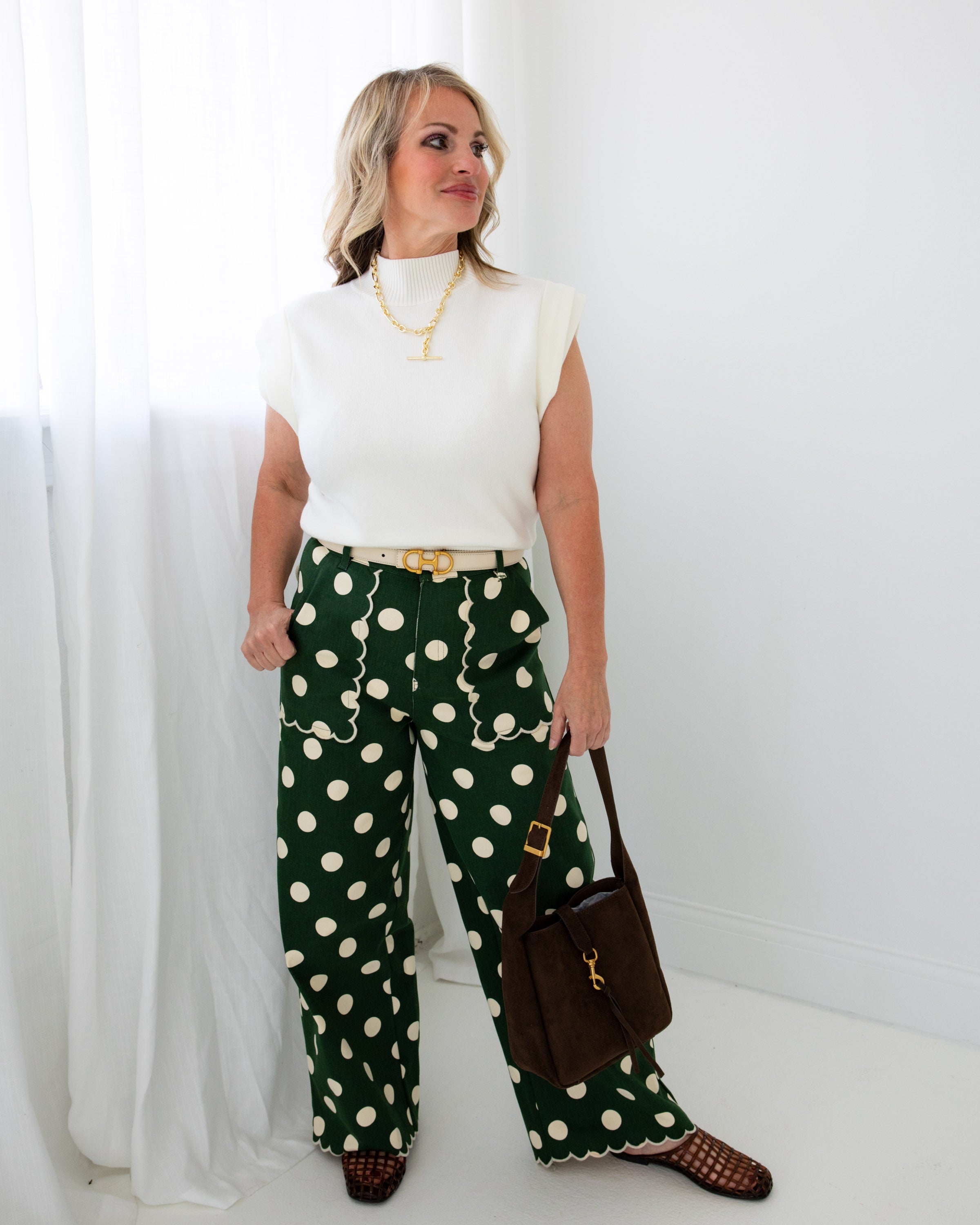 Polka Dot Scallop Pants in Pine