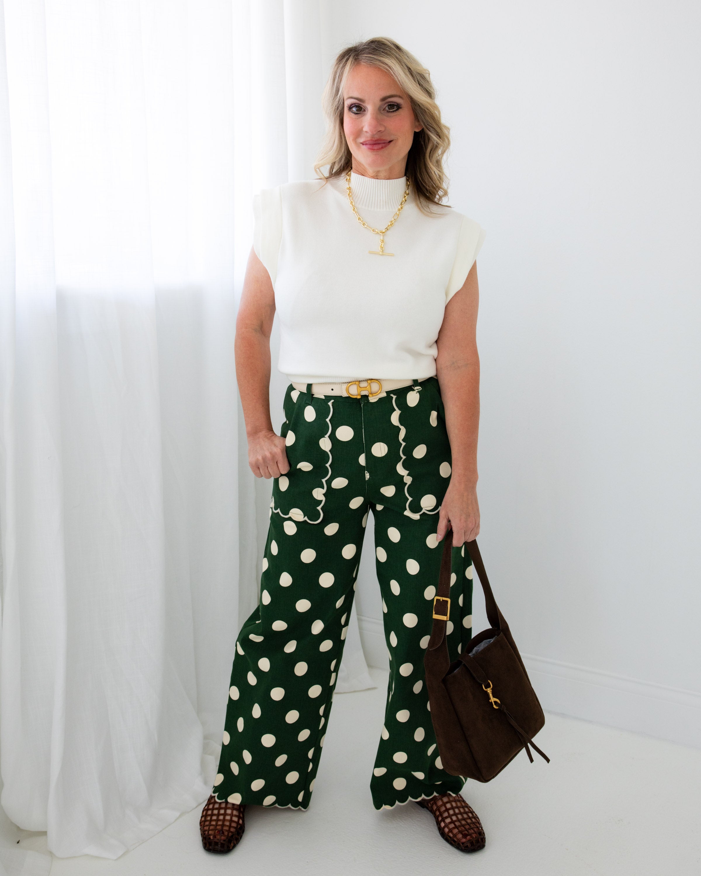 Polka Dot Scallop Pants in Pine