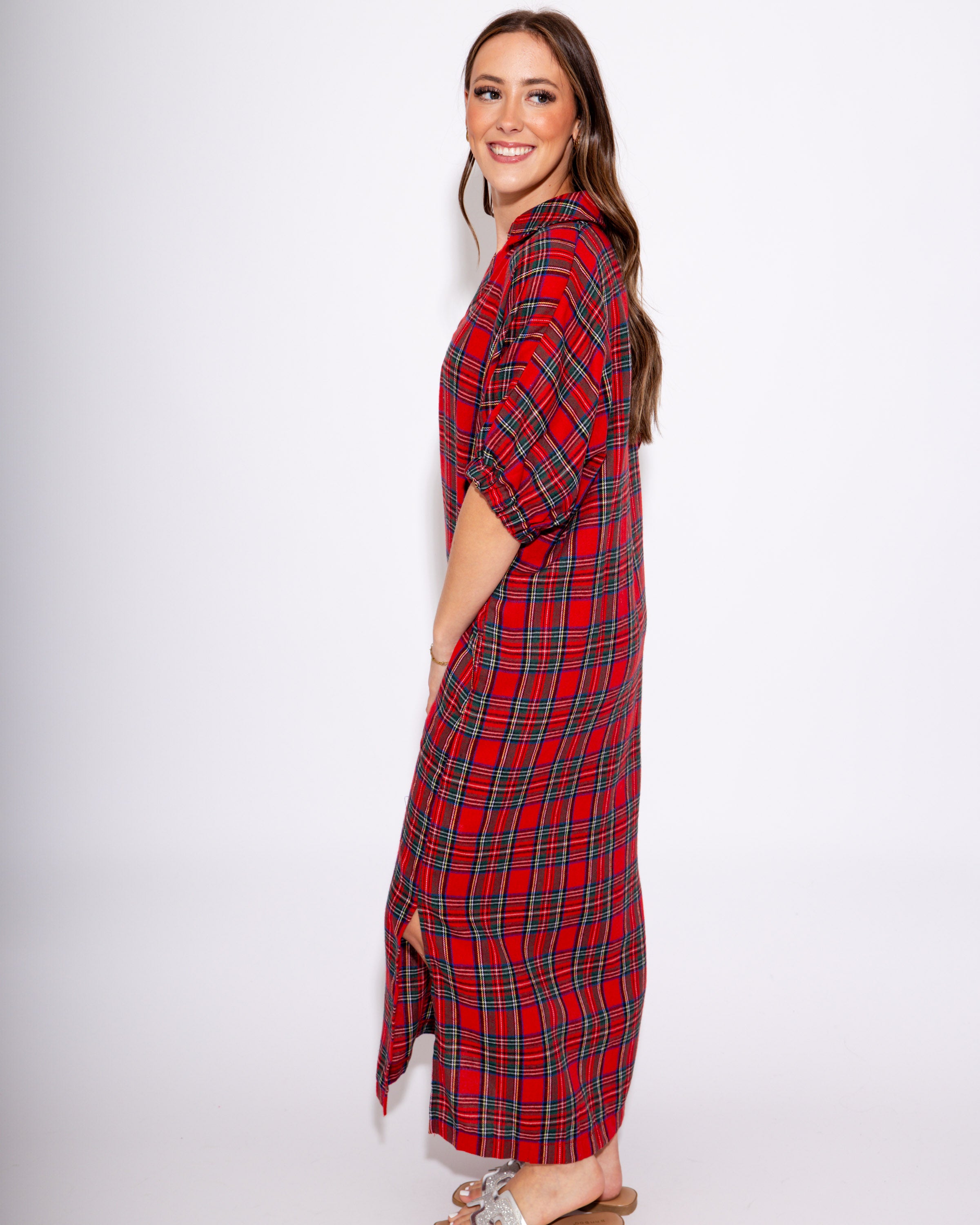 Red Plaid Midi Dress