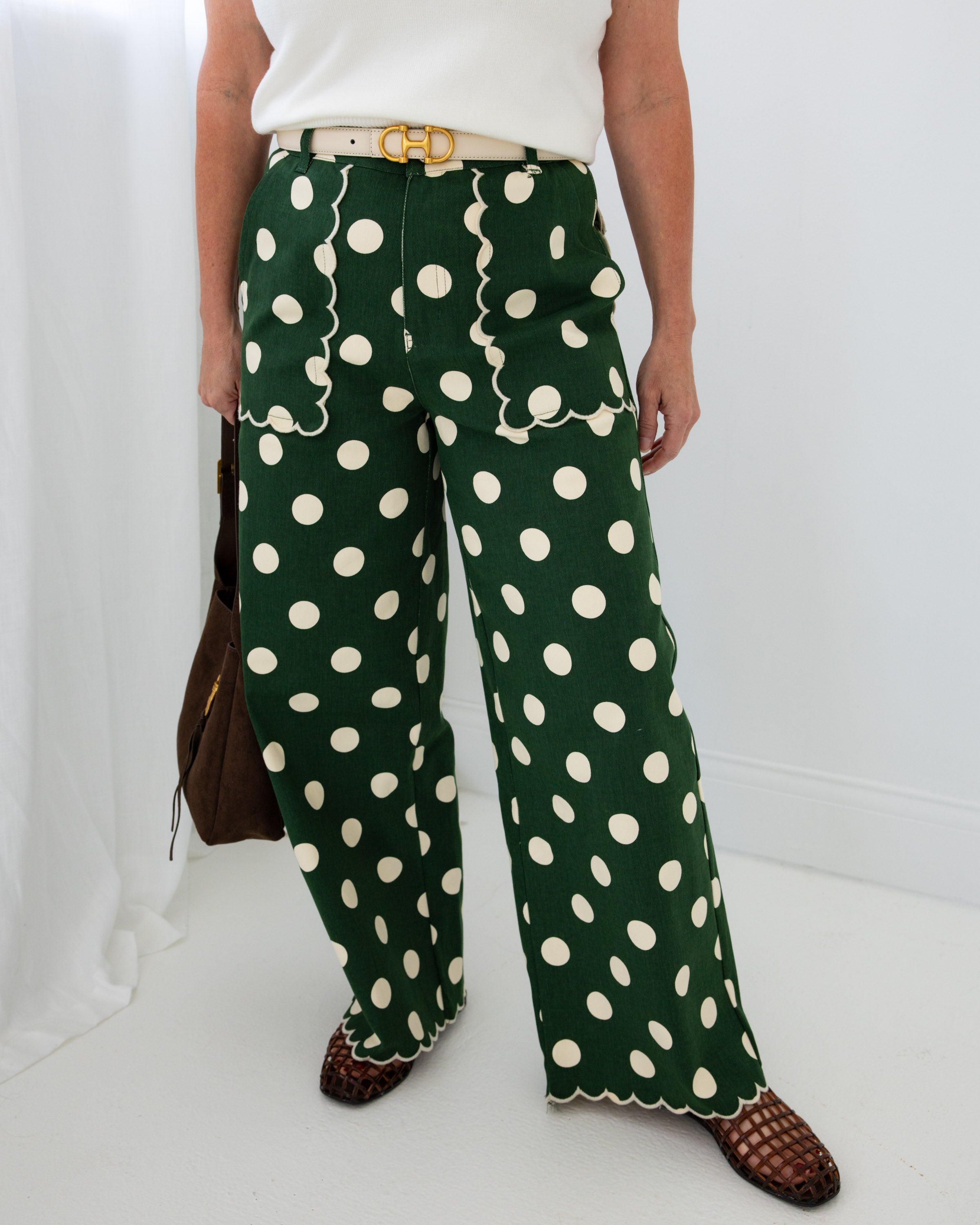 Polka Dot Scallop Pants in Pine