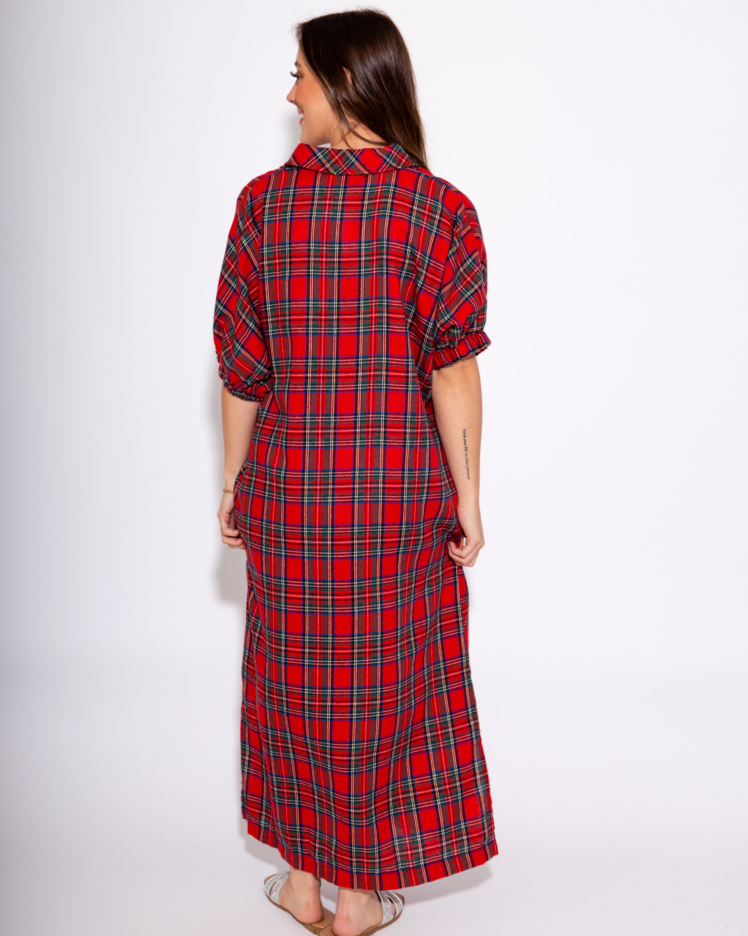 Red Plaid Midi Dress
